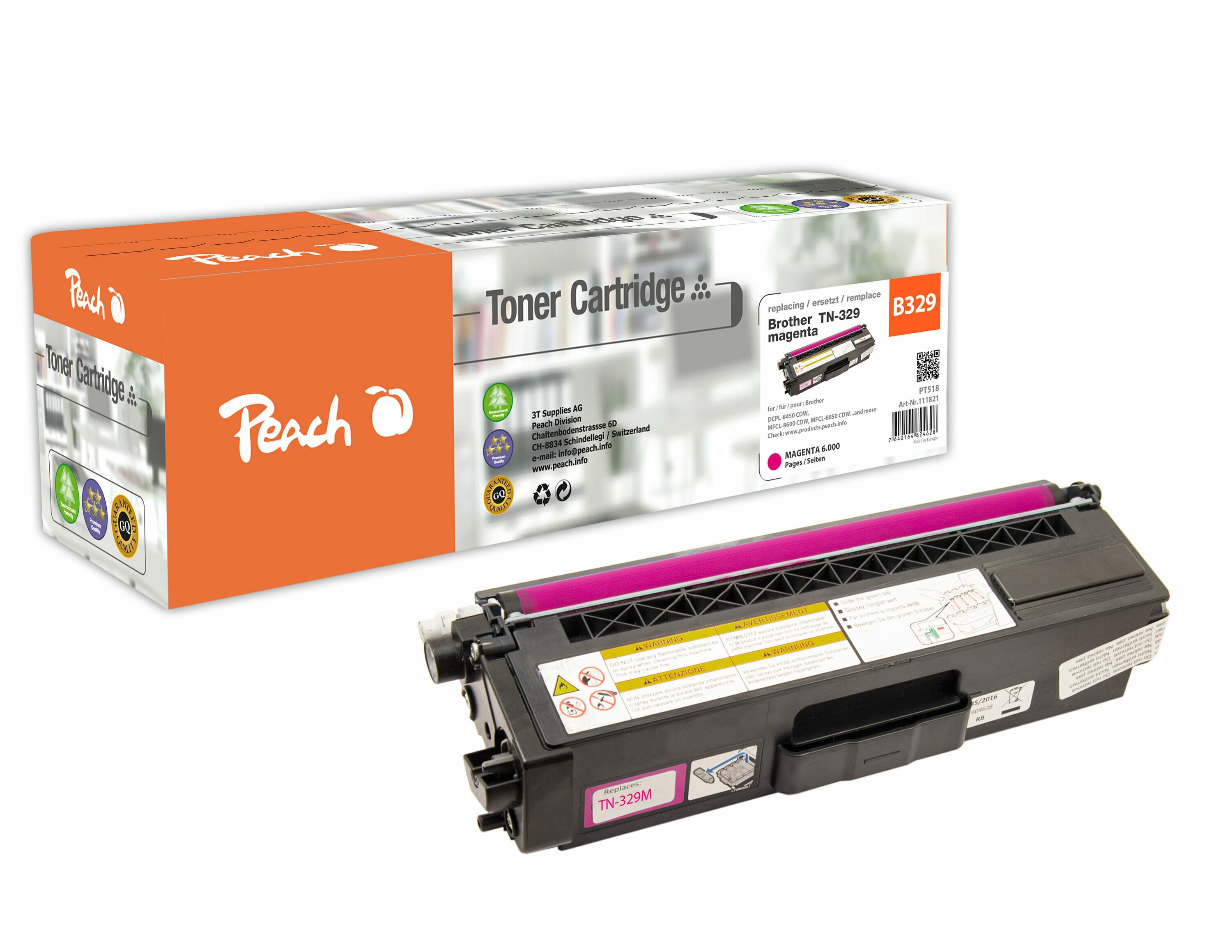 Peach B329 M Toner XL ma ersetzt Brother TN-329M f&uuml;r z.B. Brother DCPL 8450 CDW, Brother HLL 8350 CDW, Brother HLL 8350 CDWT, Brother HLL 8350 (wiederaufbereitet) - Bild 1