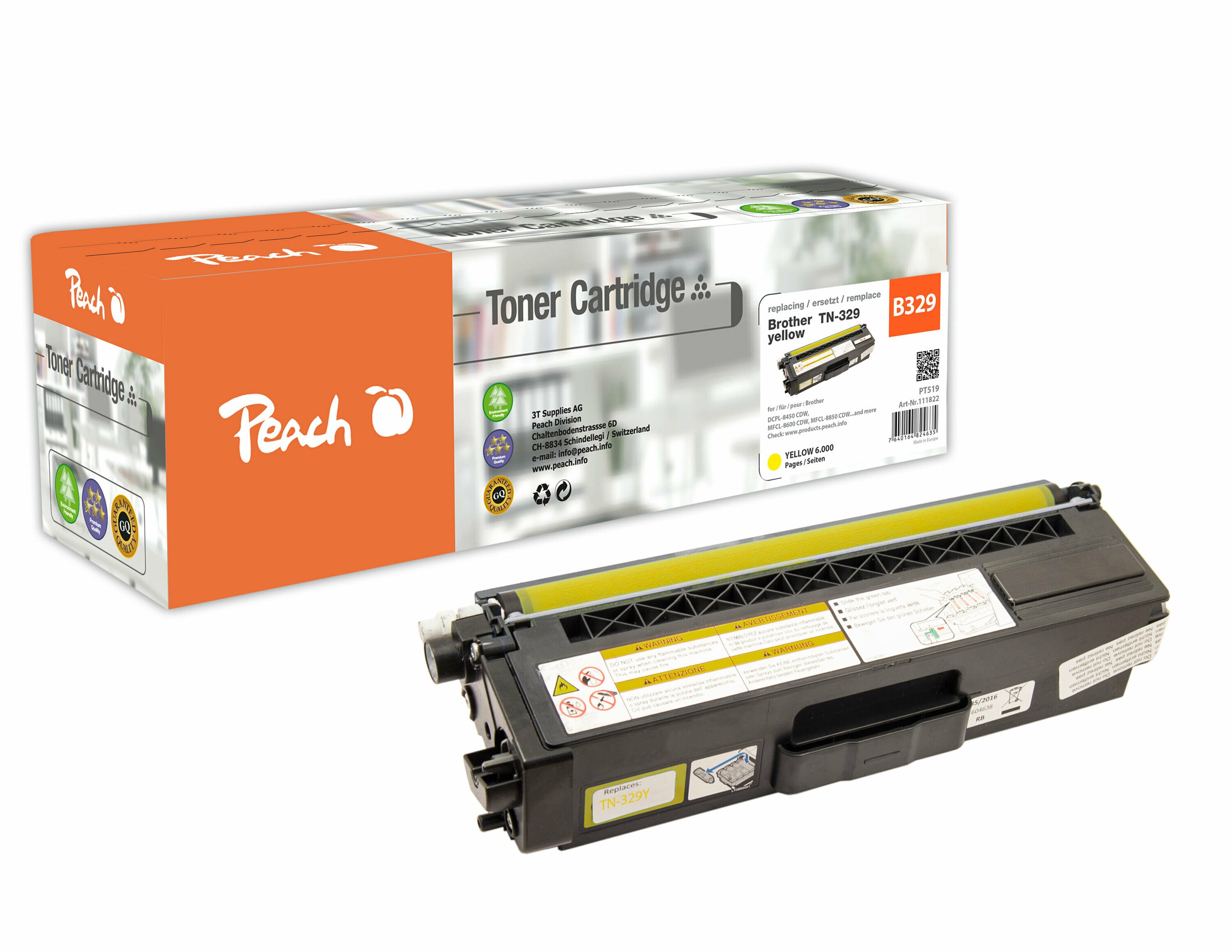 Peach B329 Y Toner XL ye ersetzt Brother TN-329Y f&uuml;r z.B. Brother DCPL 8450 CDW, Brother HLL 8350 CDW, Brother HLL 8350 CDWT, Brother HLL 8350 (wiederaufbereitet) - Bild 1