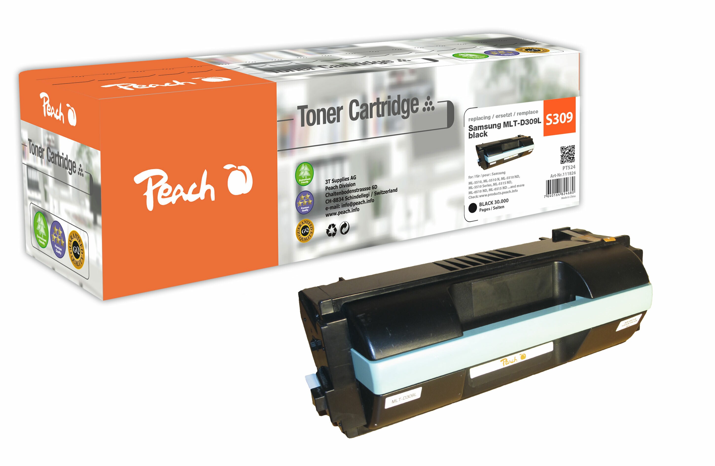 Peach S309 LBK Toner XL bk ersetzt Samsung No. 309LBK, MLT-D309L f&uuml;r z.B. Samsung ML -5510, Samsung ML -5510 N, Samsung ML -5510 ND (wiederaufbereitet) - Bild 1