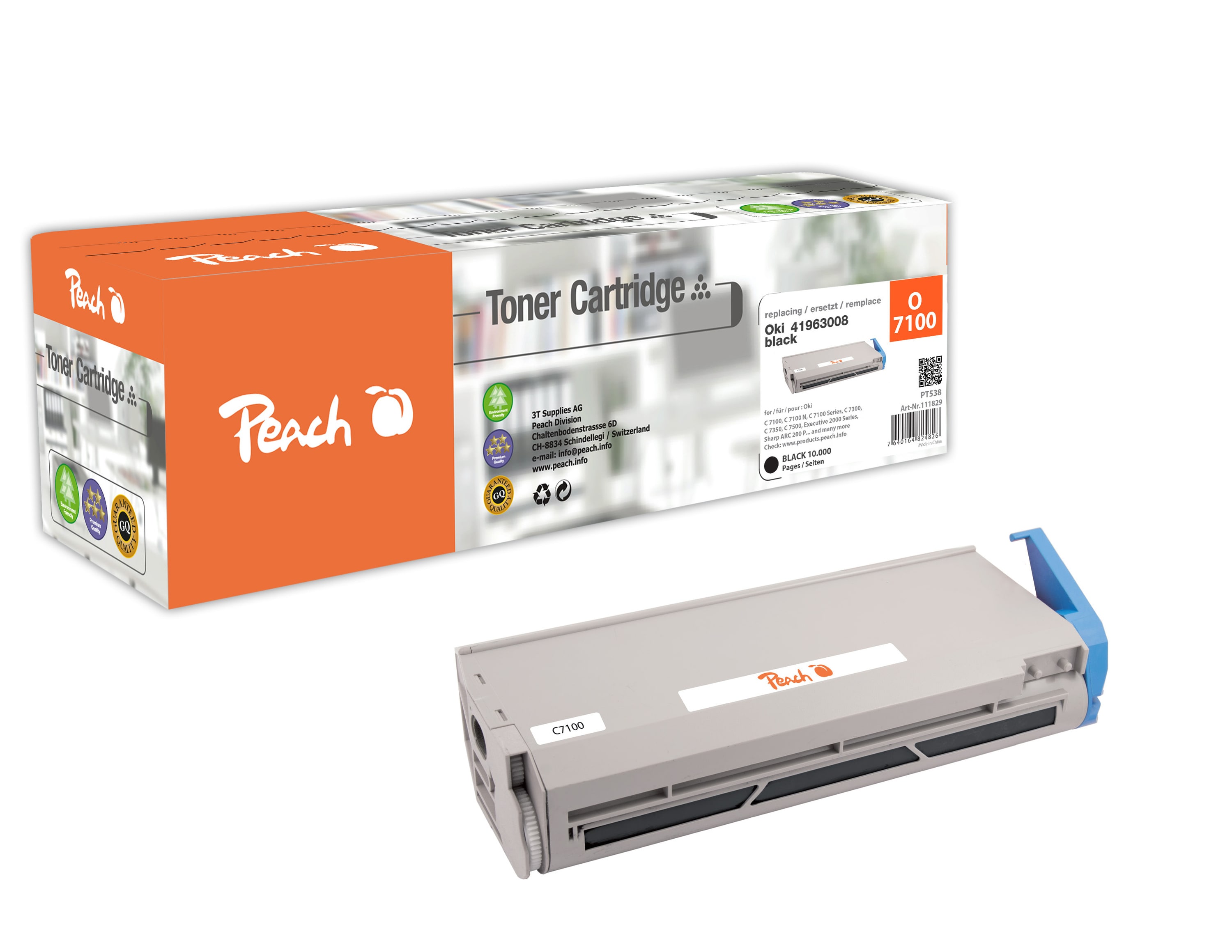 Peach O4196-3008BK Toner bk ersetzt Sharp, OKI No. 4196-3008BK, 41963008 f&uuml;r z.B. OKI C 7100, OKI C 7100 N, OKI C 7300, OKI C 7300 DN (wiederaufbereitet) - Bild 1