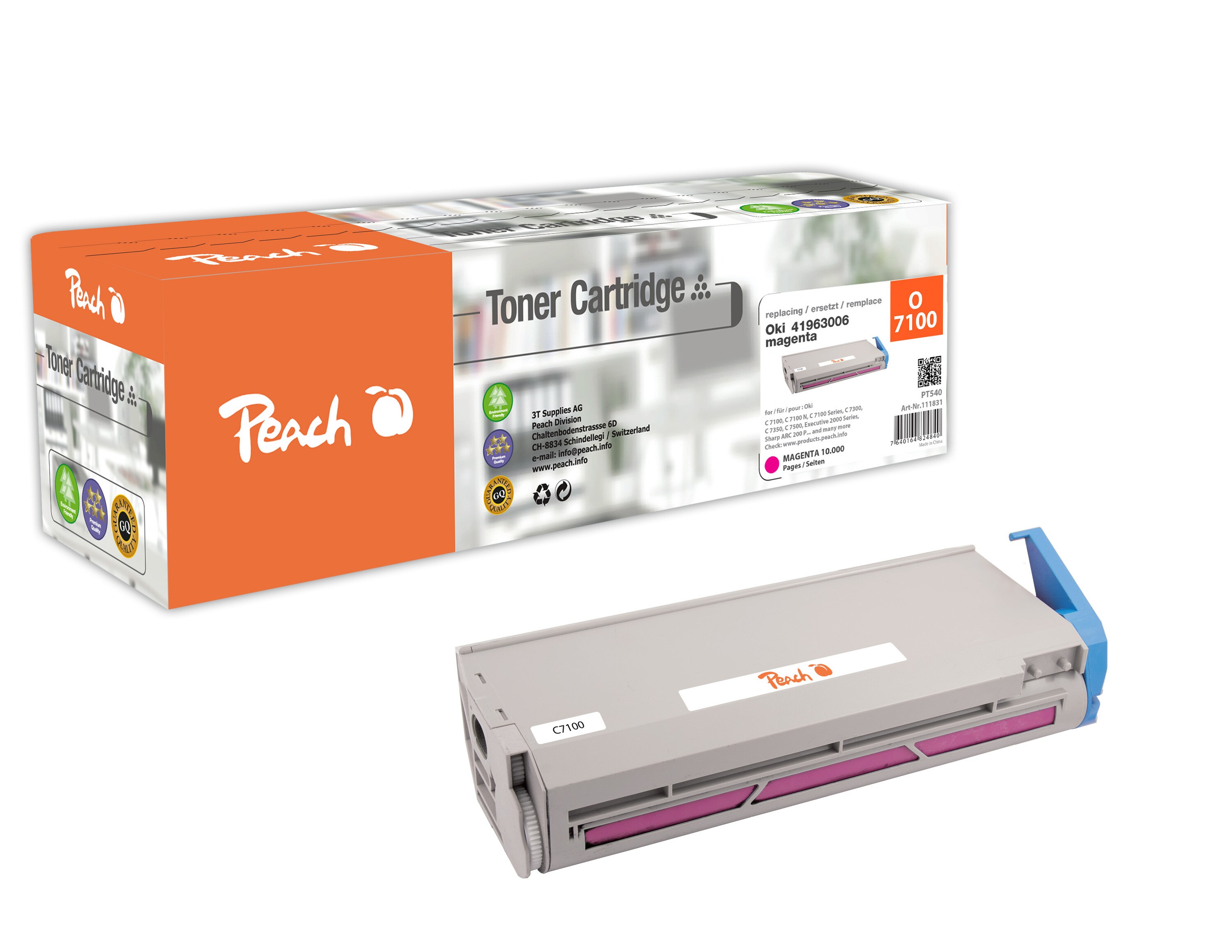 Peach O4196-3006M Toner ma ersetzt Sharp, OKI No. 4196-3006M, 41963006 f&uuml;r z.B. OKI C 7100, OKI C 7100 N, OKI C 7300, OKI C 7300 DN, OKI C 7350 (wiederaufbereitet) - Bild 1