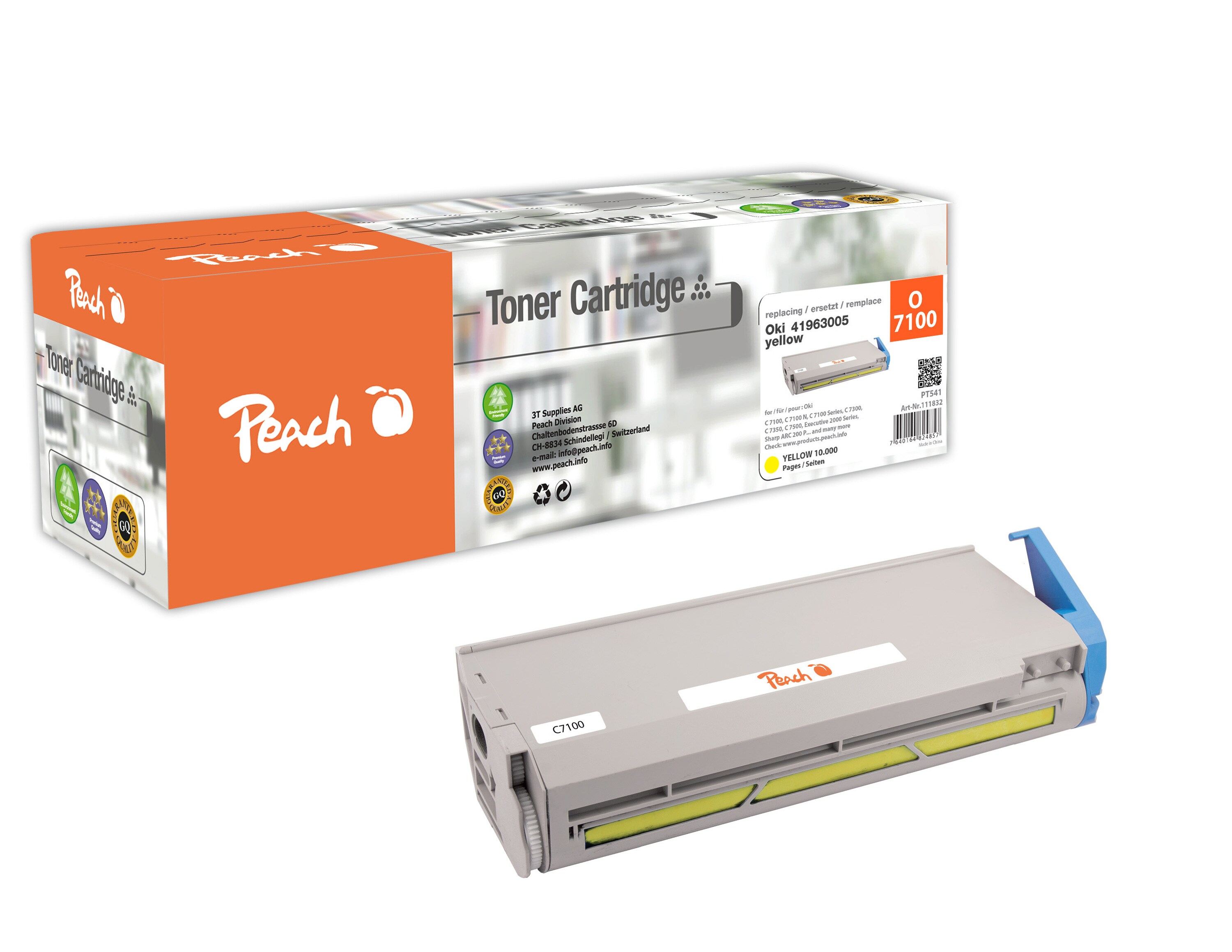 Peach O4196-3005Y Toner ye ersetzt Sharp, OKI No. 4196-3005Y, 41963005 f&uuml;r z.B. OKI C 7100, OKI C 7100 N, OKI C 7300, OKI C 7300 DN, OKI C 7350 (wiederaufbereitet) - Bild 1