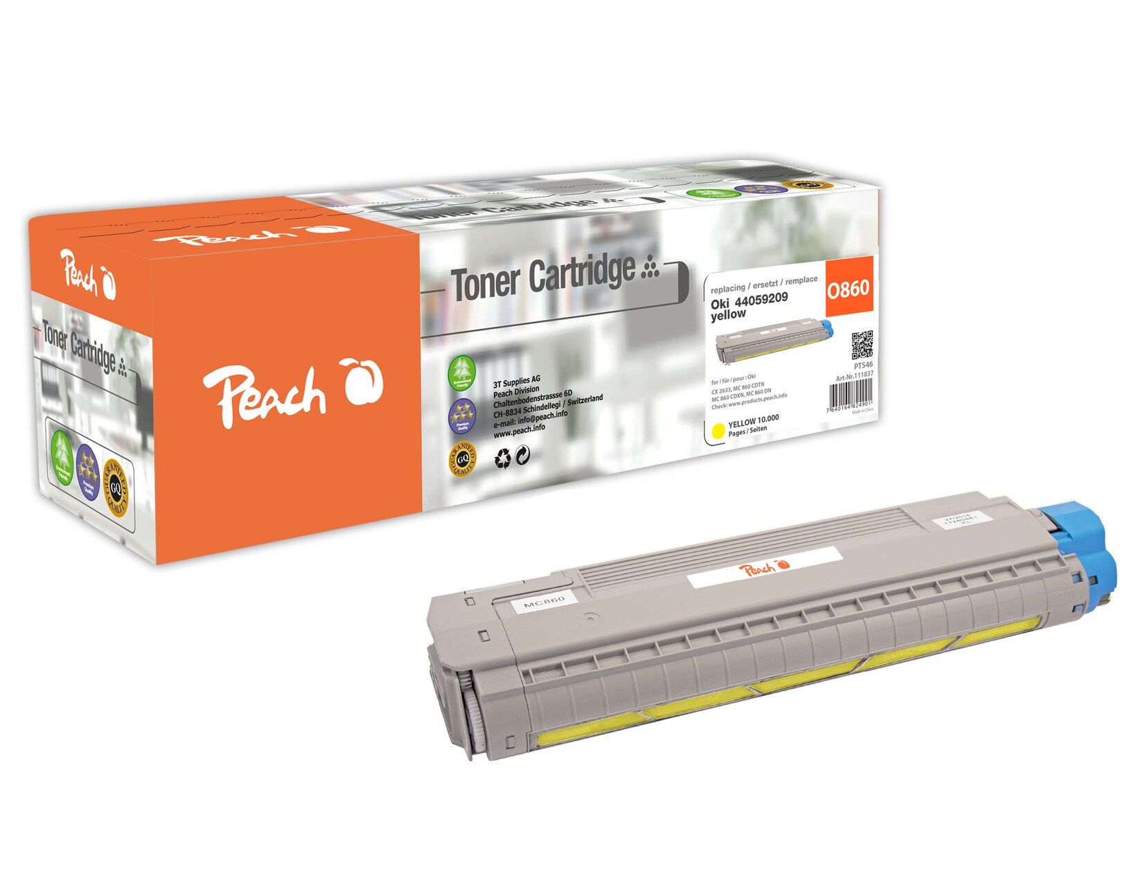 Peach O4405 Toner ye ersetzt OKI 44059209 für z.B. OKI CX 2633, OKI MC 860 CDTN, OKI MC 860 CDXN, OKI MC 860 DN (wiederaufbereitet)