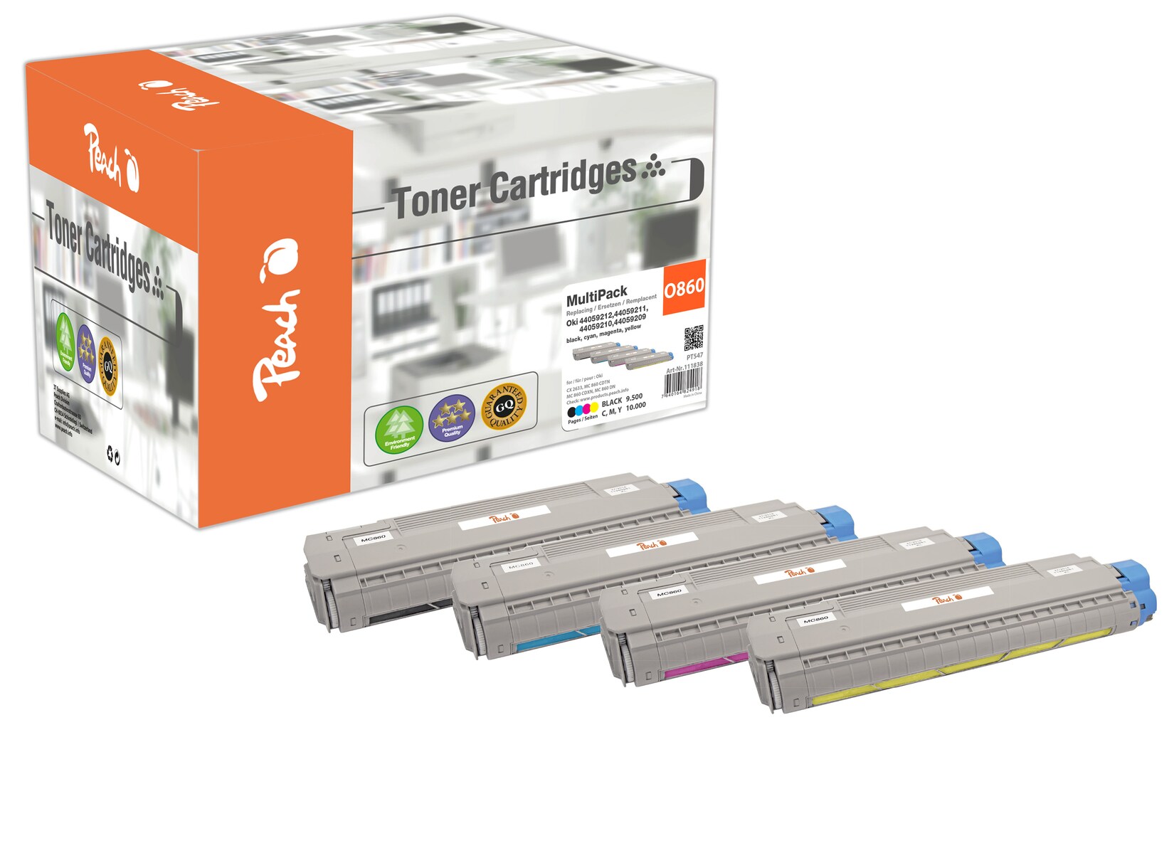 Peach O4405 4 Toner (bk, c/m/y) ersetzt OKI 44059209-12 für z.B. OKI CX 2633, OKI MC 860 CDTN, OKI MC 860 CDXN, OKI MC 860 DN (wiederaufbereitet)