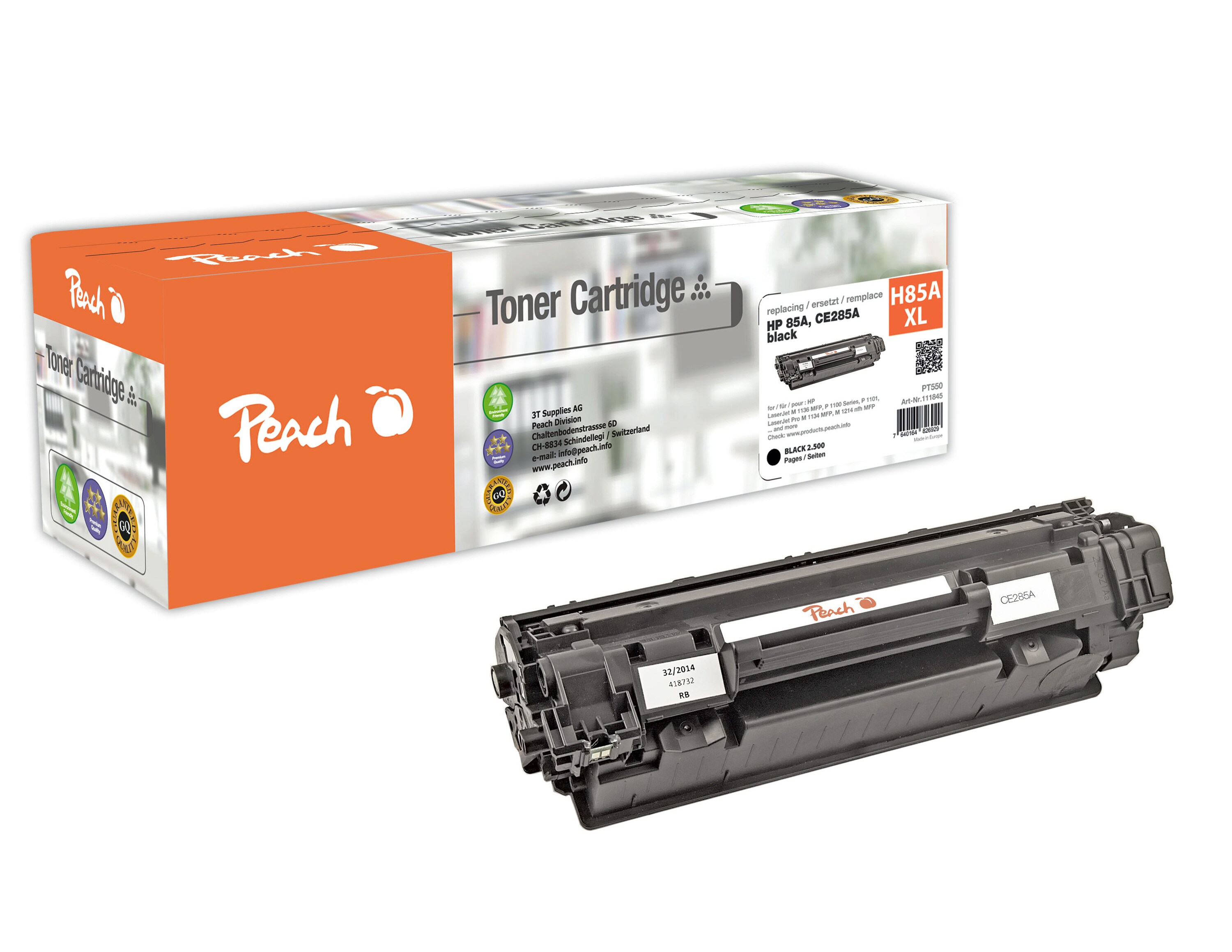 Peach HP 85 ABK Toner XL bk ersetzt HP No. 85A BK, CE285A f&uuml;r z.B. HP LaserJet P 1102 w, HP LaserJet M 1130 MFP, HP LaserJet M 1132 MFP (wiederaufbereitet) - Bild 1