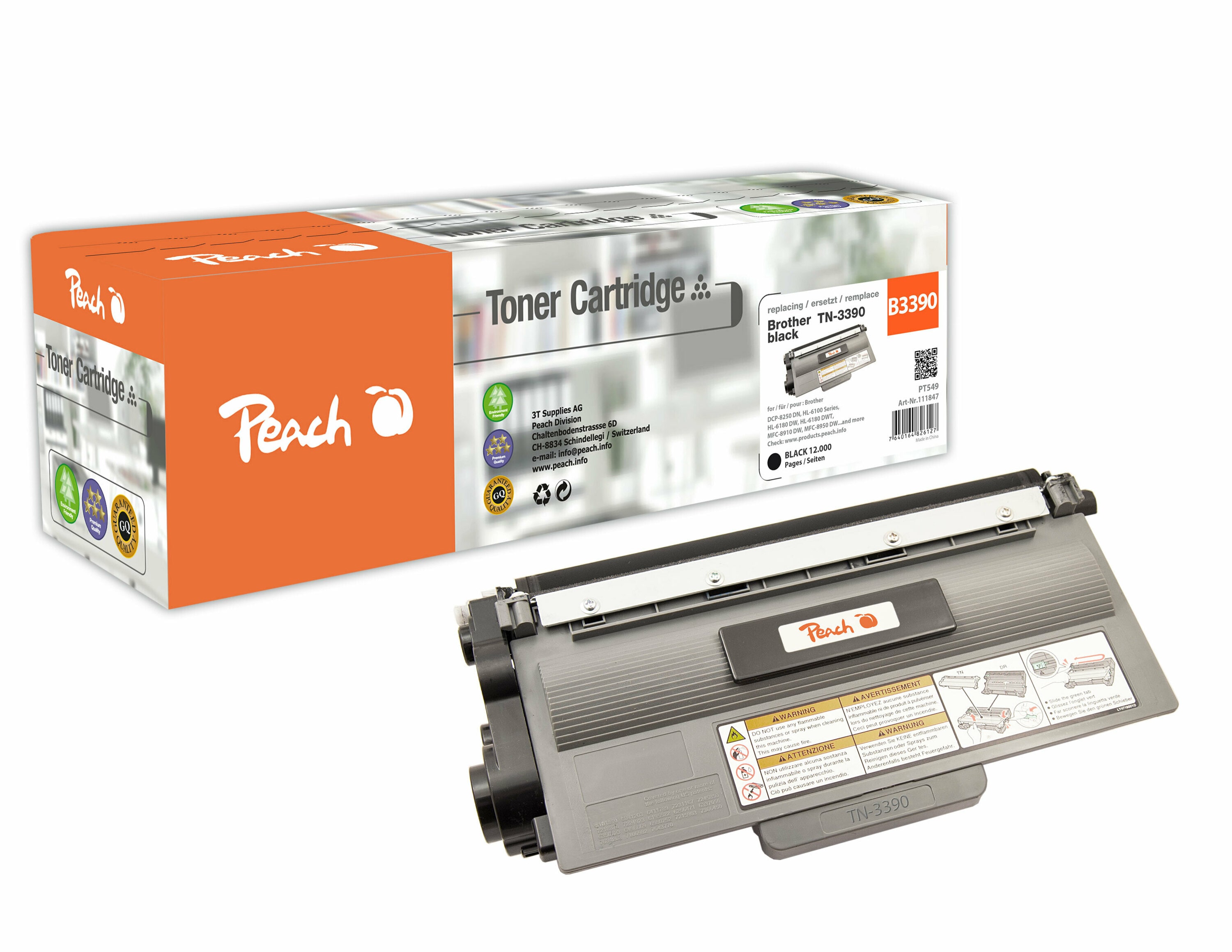 Peach B3390  Toner XL bk ersetzt Brother TN-3390 f&uuml;r z.B. Brother DCP -8250 DN, Brother HL -6100, Brother HL -6180 DW, Brother HL -6180 DWT (wiederaufbereitet) - Bild 1