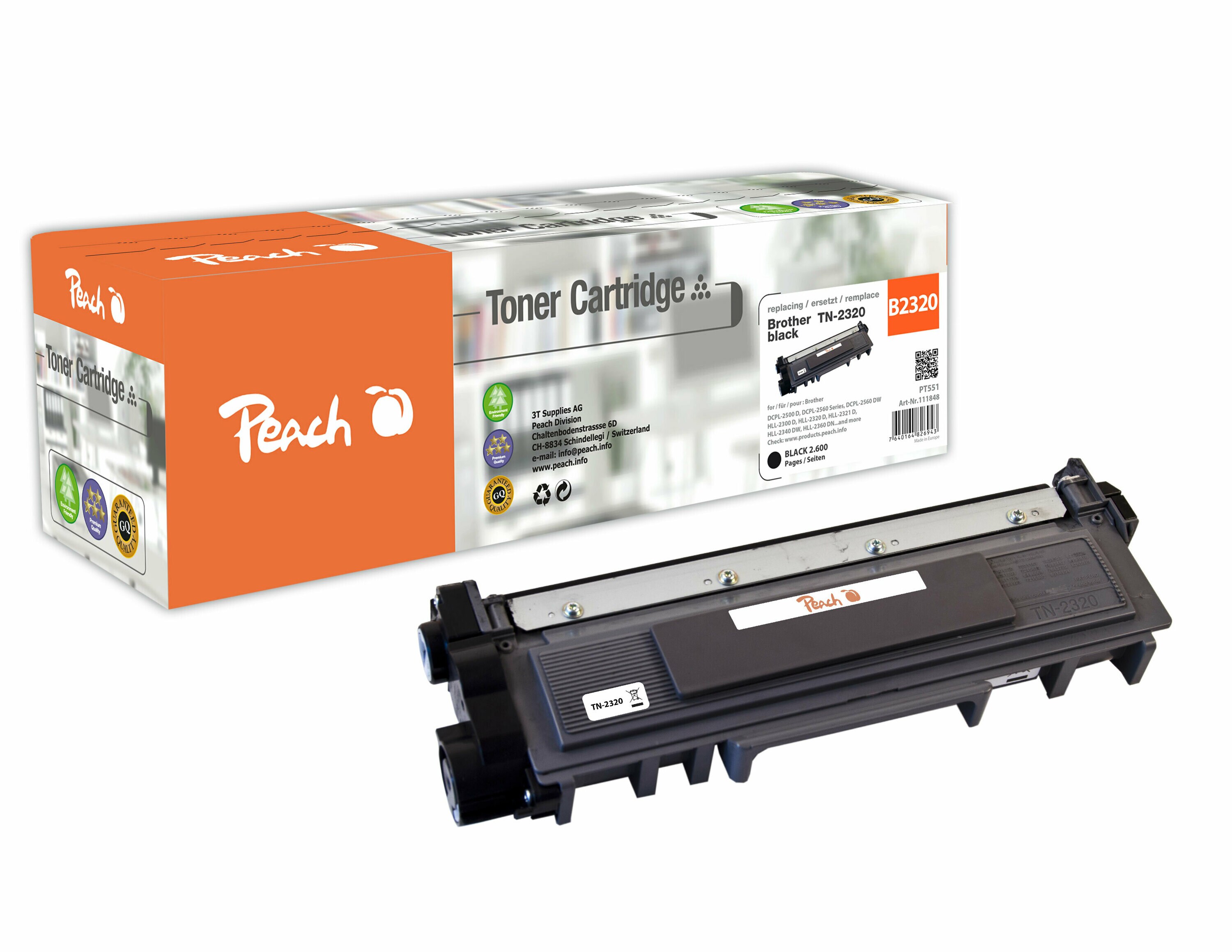 Peach B2320  Toner XL bk ersetzt Brother TN-2320 f&uuml;r z.B. Brother DCPL 2520 DW, Brother HLL 2365 DW, Brother MFCL 2720 DW, Brother MFCL 2700 DN (wiederaufbereitet) - Bild 1