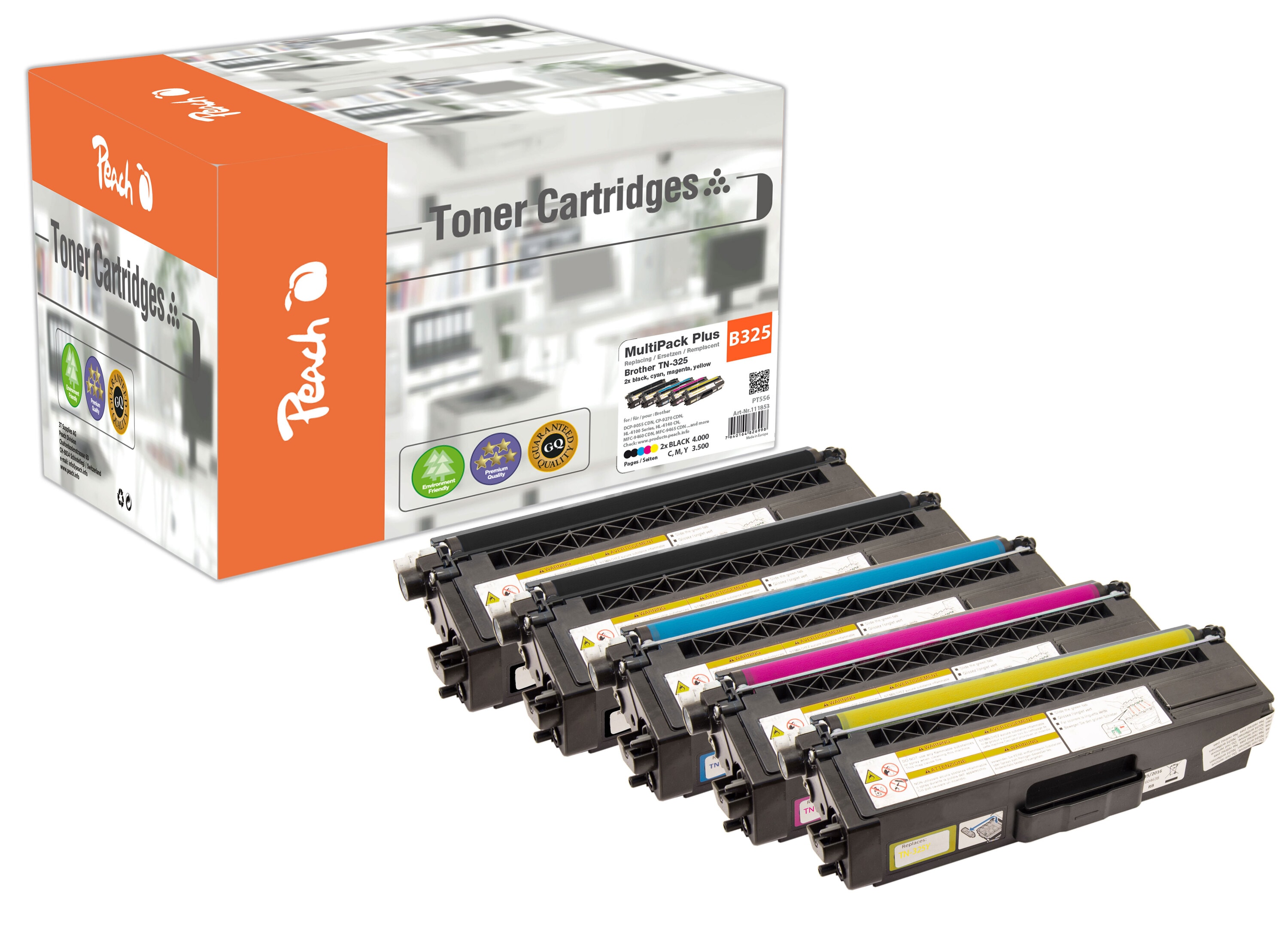 Peach B325  5 Toner XL (2*bk, c/m/y) ersetzt Brother TN-325 f&uuml;r z.B. Brother DCP -9055 CDN, Brother DCP -9270 CDN, Brother HL -4100 (wiederaufbereitet) - Bild 1