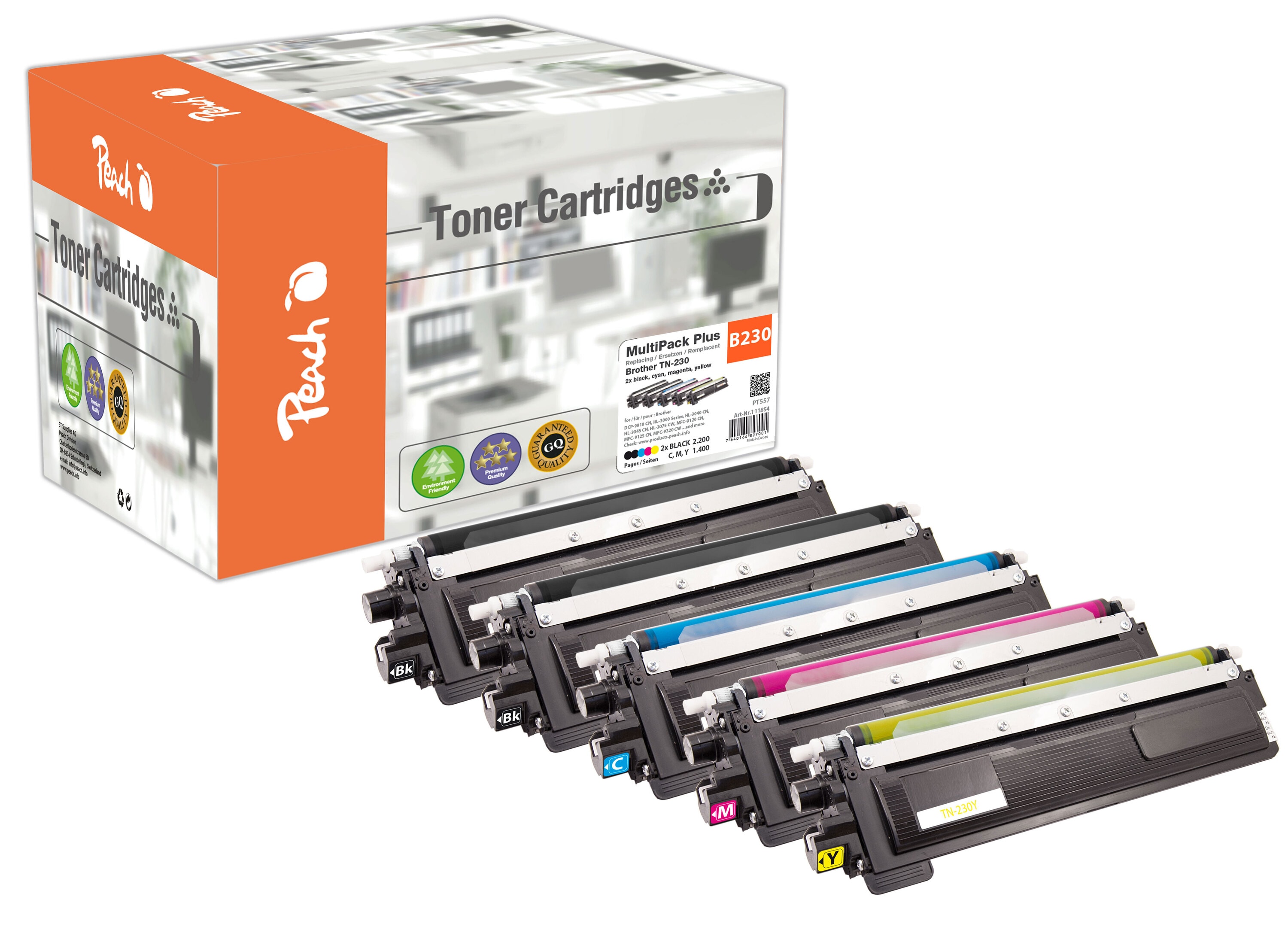 Peach B230  5 Toner (2*bk, c/m/y) ersetzt Brother TN-230 f&uuml;r z.B. Brother DCP -9010 CN, Brother HL -3000, Brother HL -3040 CN (wiederaufbereitet) - Bild 1
