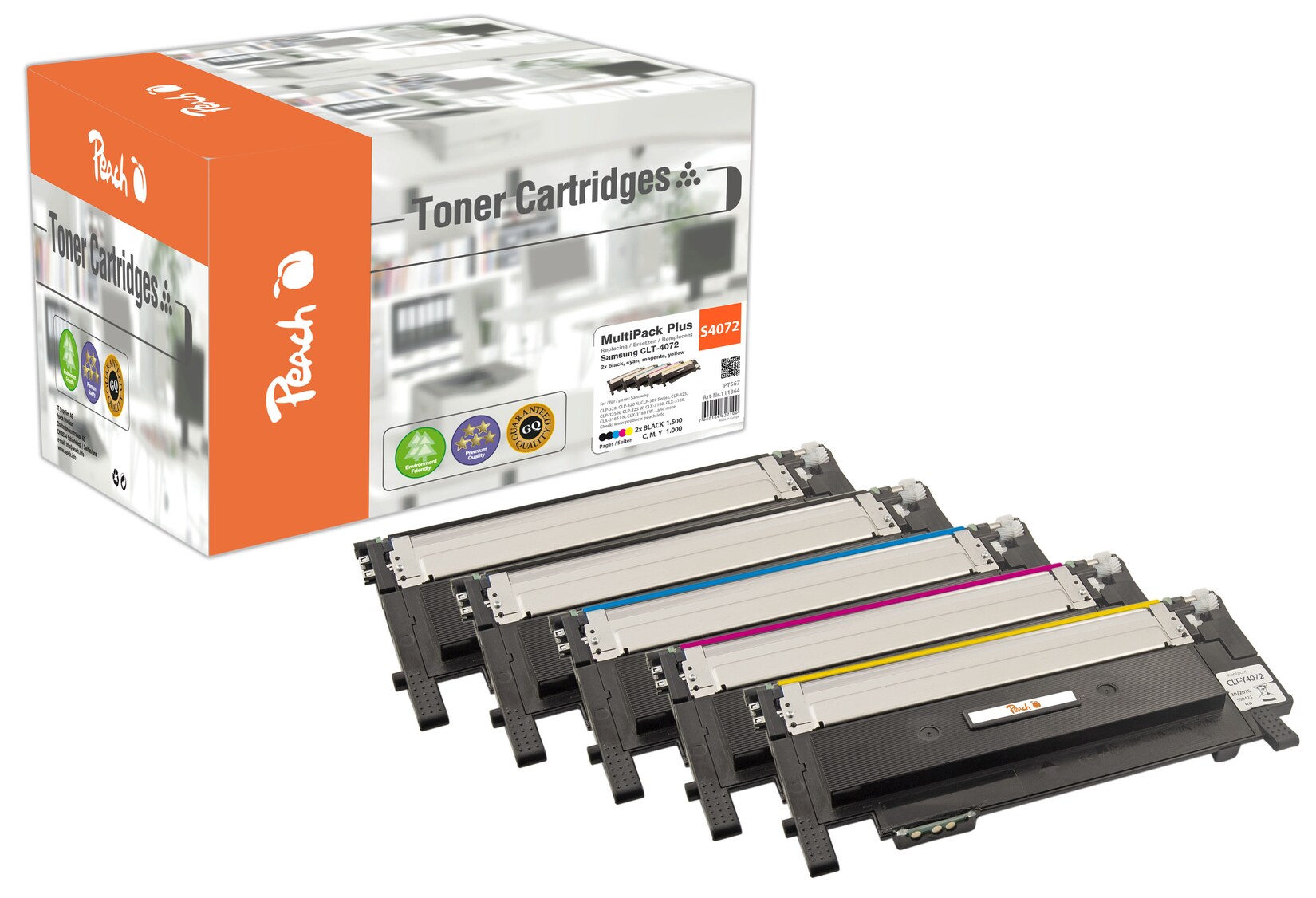 Peach S4072 5 Toner (2*bk, c/m/y) ersetzt Samsung CLT-P4072C/ELS, SU382A für z.B. Samsung CLP -320, Samsung CLP -320 N, Samsung CLP -325 (wiederaufbereitet)