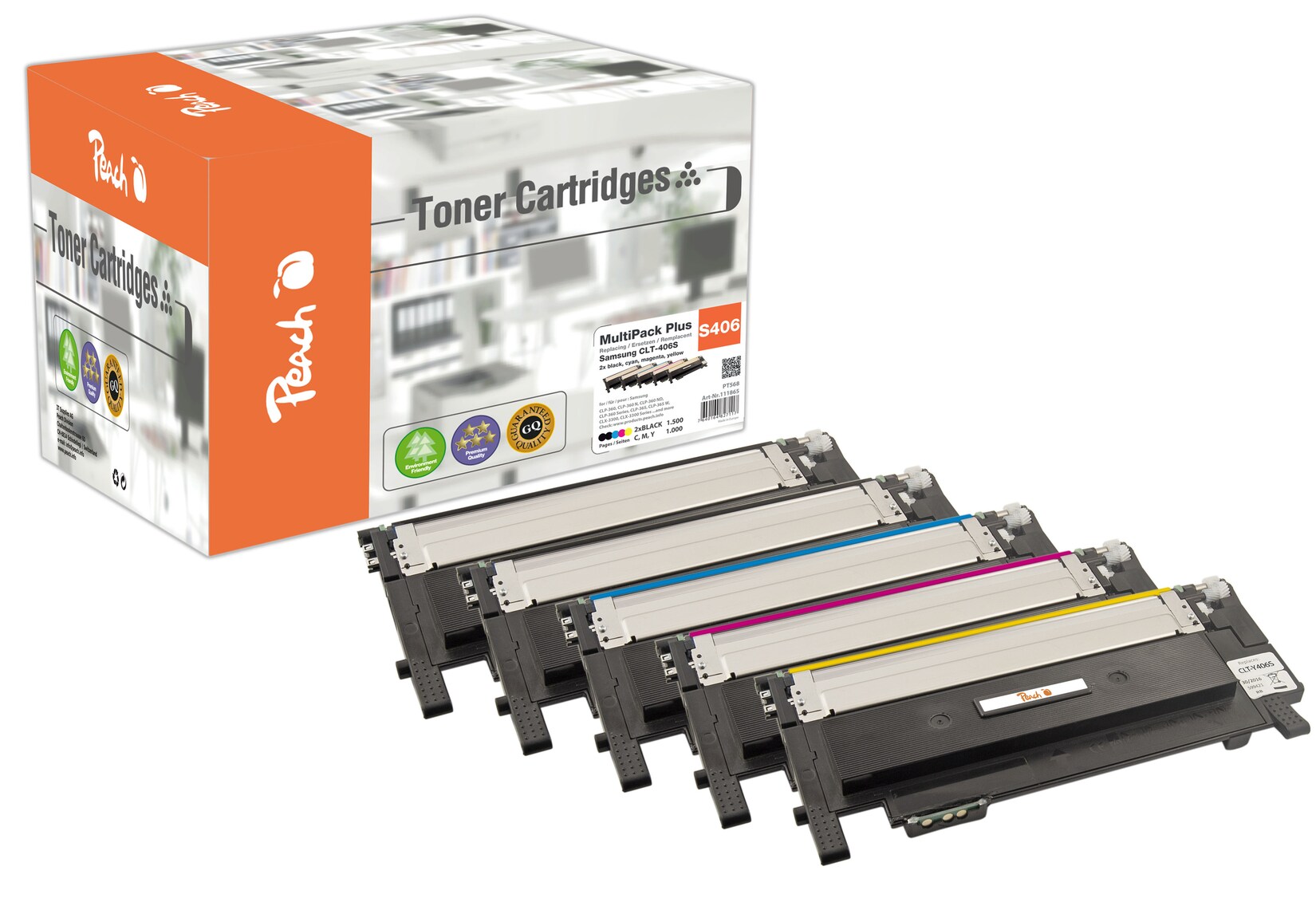 Peach S406 5 Toner (2*bk, c/m/y) ersetzt Samsung CLT-P406C/ELS, SU375A für z.B. Samsung Xpress C 460 W, Samsung CLP -360, Samsung CLP -360 N (wiederaufbereitet)