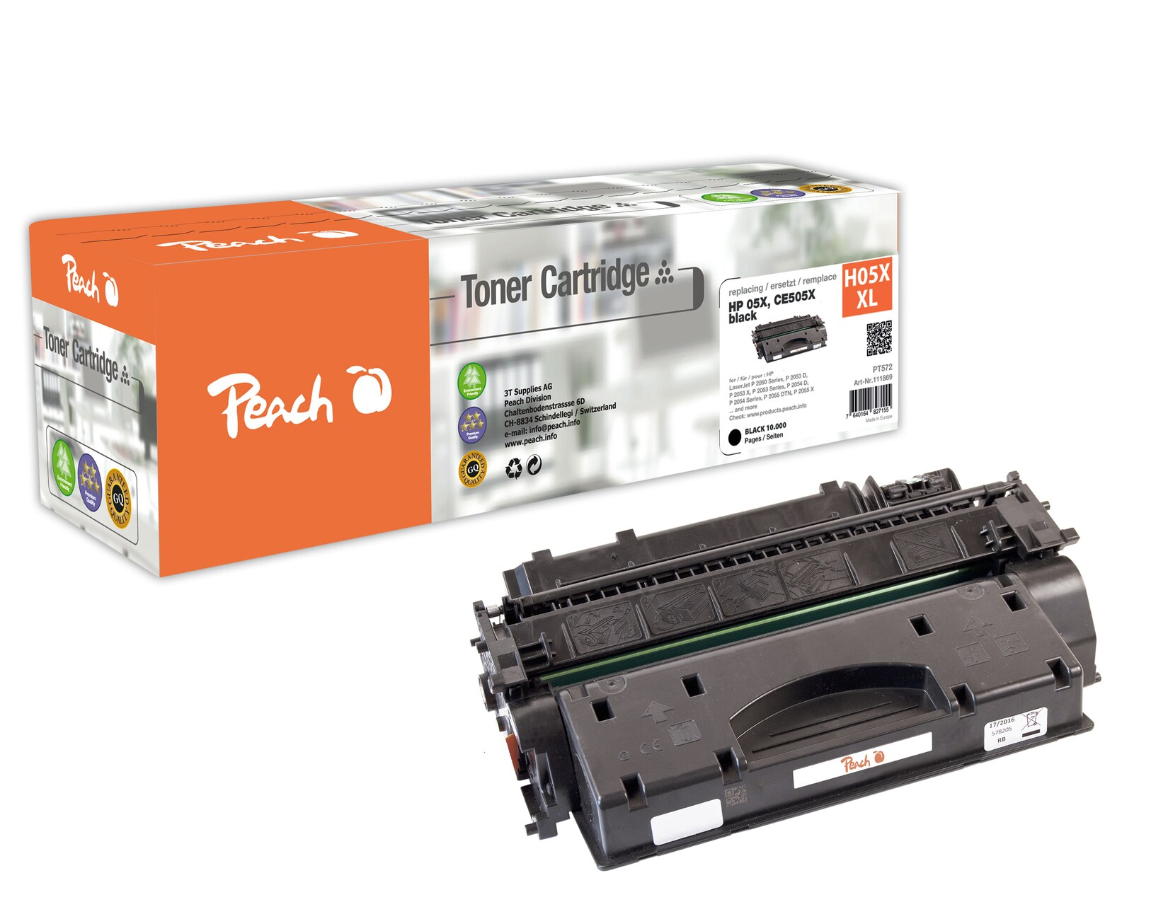 Peach HP 05 XBK Toner XL bk ersetzt HP No. 05X BK, CE505X XL für z.B. HP LaserJet P 2050, HP LaserJet P 2053 D, HP LaserJet P 2053 DN (wiederaufbereitet)