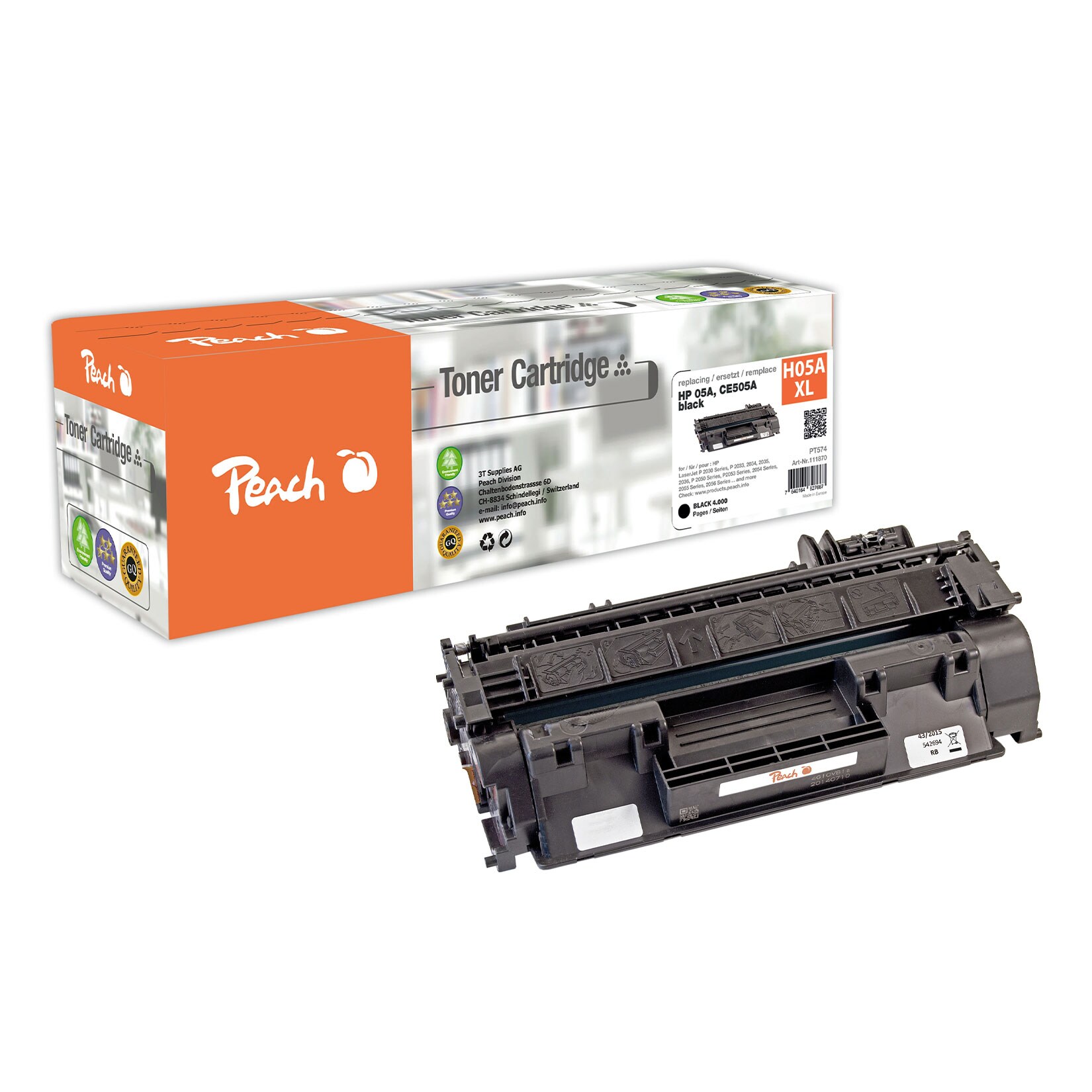 REFURBISHED &ndash; Peach HP 05 ABK Toner XL bk ersetzt HP No. 05A BK, CE505A f&uuml;r z.B. HP LaserJet P 2030, HP LaserJet P 2033, HP LaserJet P 2033 N, HP LaserJet P 2034 (wiederaufbereitet) - Bild 1