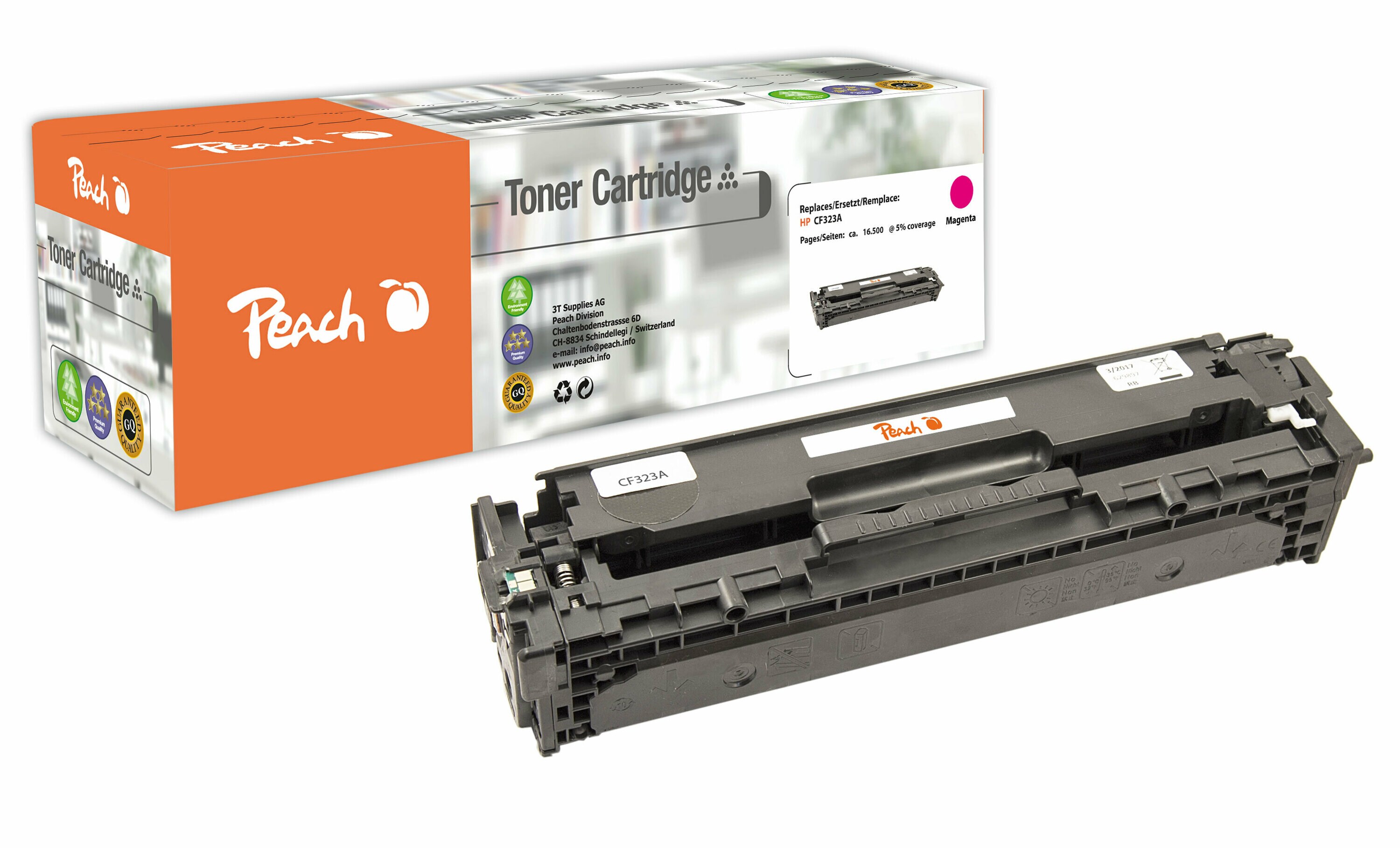Peach HP 653 AM Toner ma ersetzt HP No. 653A M, CF323A f&uuml;r z.B. HP Color LaserJet Enterprise Flow MFP M 680 z (wiederaufbereitet) - Bild 1
