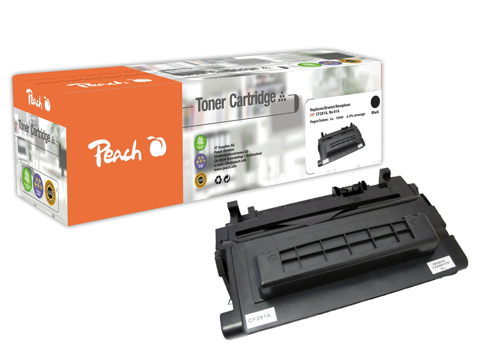 Peach HP 81 A Toner bk ersetzt HP No. 81A, CF281A für z.B. HP LaserJet Enterprise M 604 dn, HP LaserJet Enterprise M 604 n (wiederaufbereitet)