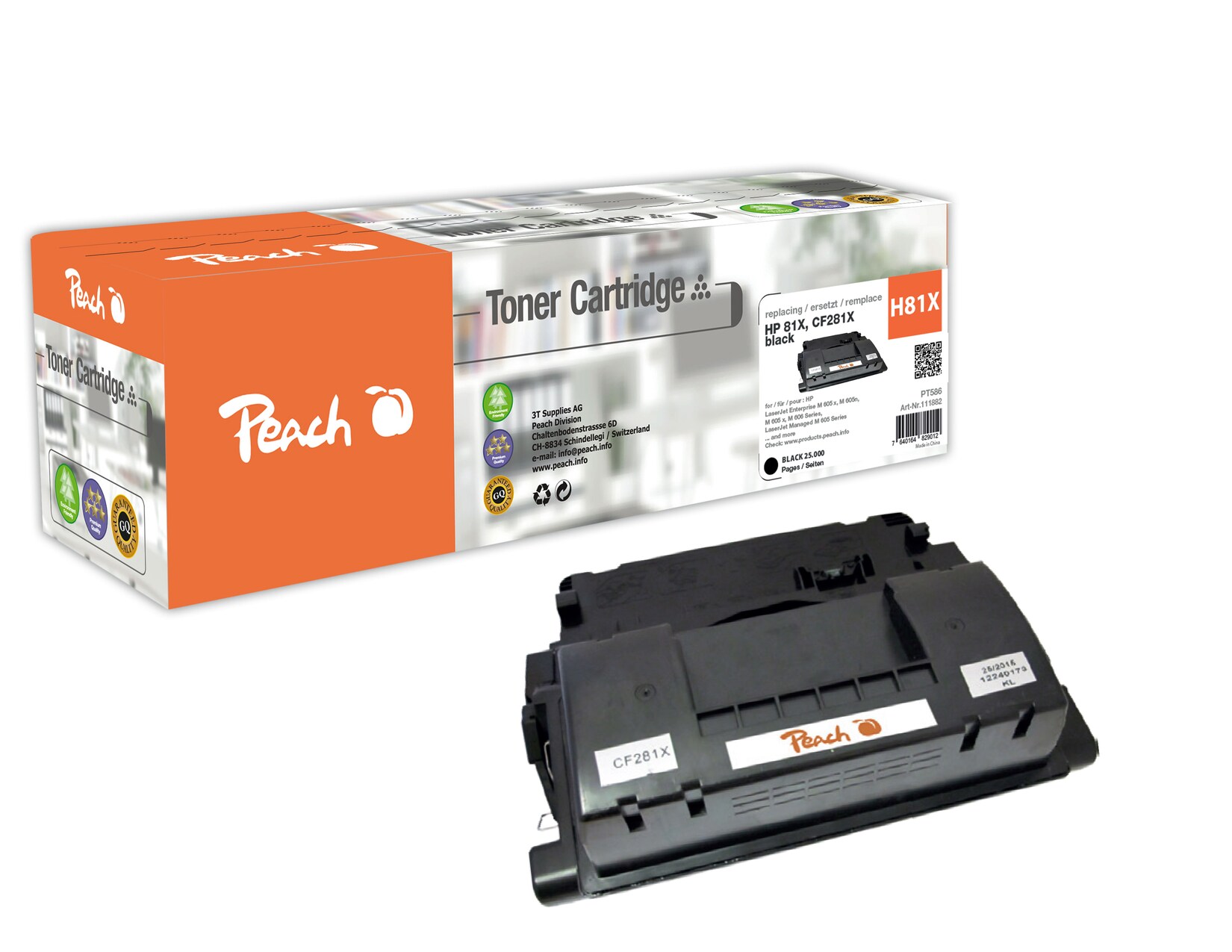Peach HP 81 X Toner XL bk ersetzt HP No. 81X, CF281X für z.B. HP LaserJet Enterprise M 605 dn, HP LaserJet Enterprise M 605 n (wiederaufbereitet)