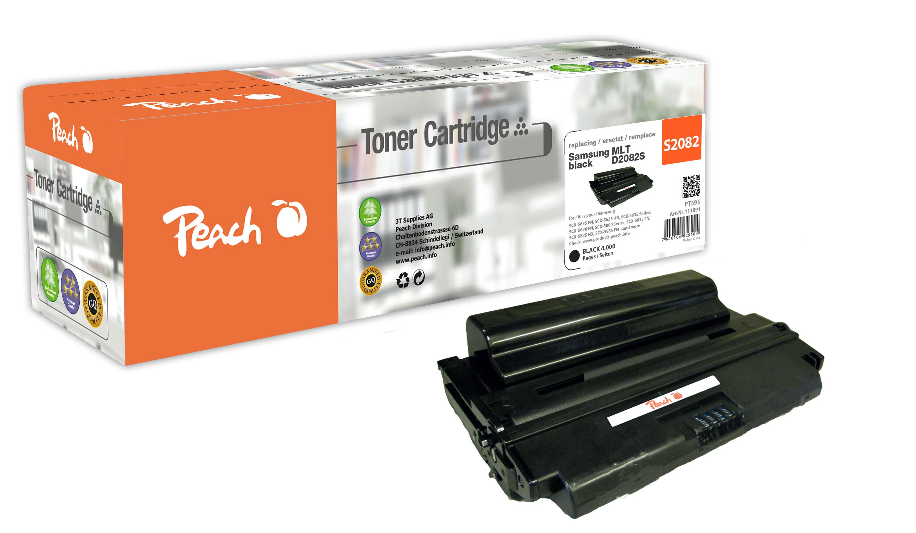 Peach S208  Toner bk ersetzt Samsung MLT-D2082S f&uuml;r z.B. Samsung SCX -5635 FN, Samsung SCX -5635 HN, Samsung SCX -5638 FN, Samsung SCX -5800 (wiederaufbereitet) - Bild 1