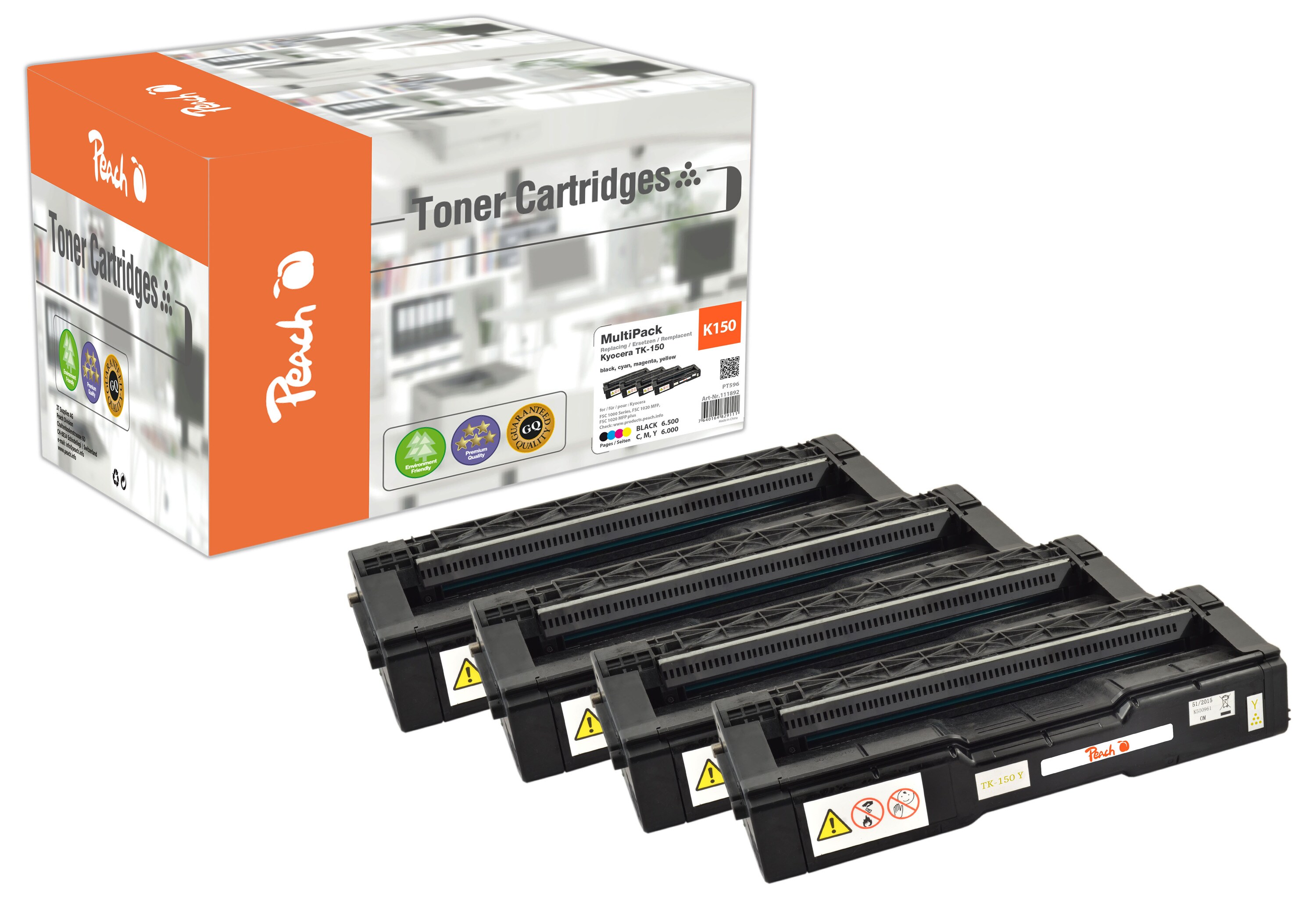 Peach K150  4 Toner (bk, c/m/y) ersetzt Kyocera TK-150 f&uuml;r z.B. Kyocera FSC 1000, Kyocera FSC 1020 MFP, Kyocera FSC 1020 MFP plus (wiederaufbereitet) - Bild 1