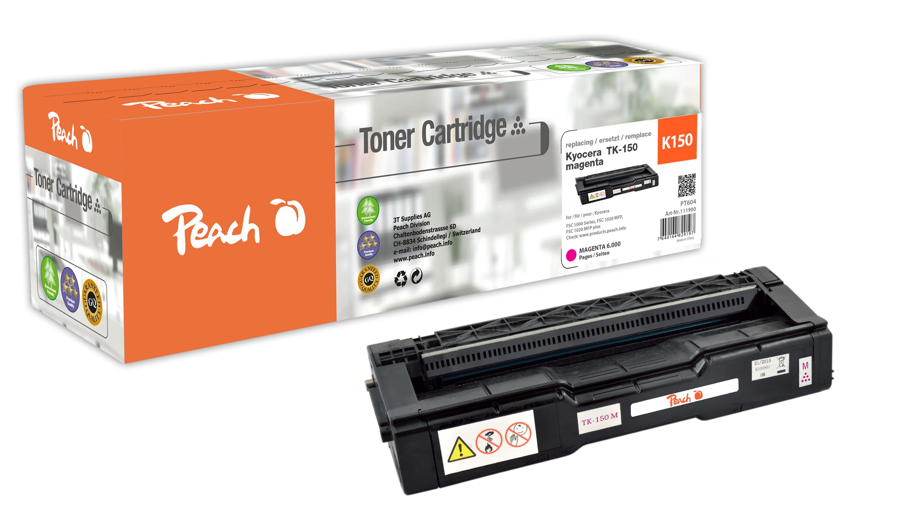 Peach K150 M Toner ma ersetzt Kyocera TK-150M f&uuml;r z.B. Kyocera FSC 1000, Kyocera FSC 1020 MFP, Kyocera FSC 1020 MFP plus (wiederaufbereitet) - Bild 1