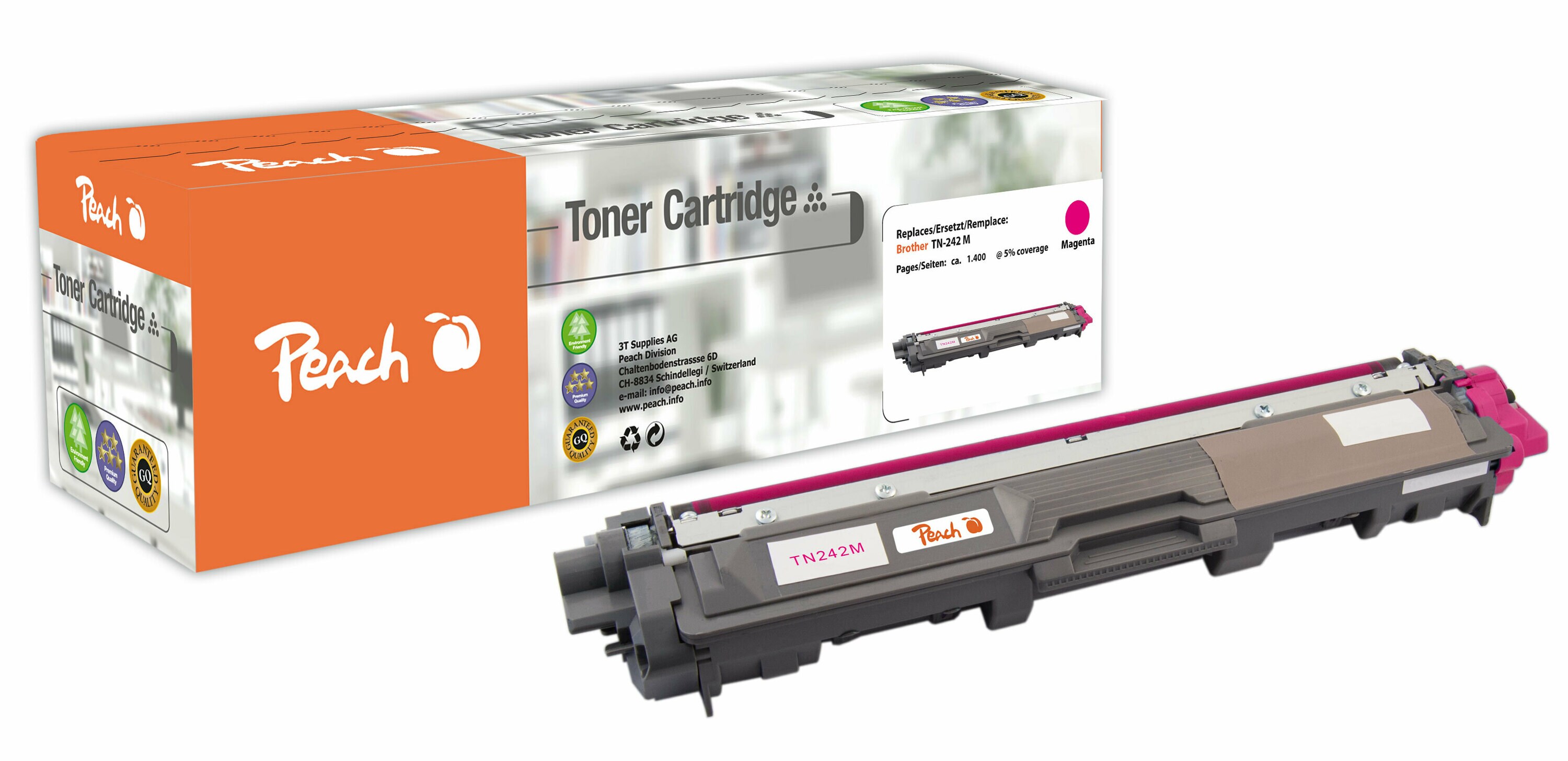 Peach B242 M Toner ma ersetzt Brother TN-242M f&uuml;r z.B. Brother DCP -9022 CDW, Brother HL -3142 CW, Brother HL -3152 CDW, Brother HL -3172 CDW (wiederaufbereitet) - Bild 1