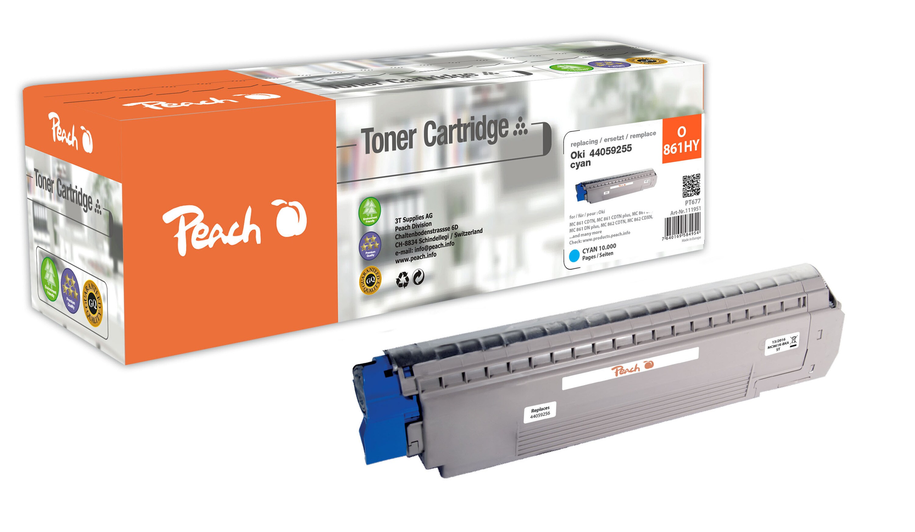 Peach O4405  Toner XL cy ersetzt OKI 44059255 f&uuml;r z.B. OKI MC 861 CDTN, OKI MC 861 CDTN plus, OKI MC 861 CDXN, OKI MC 861 CDXN plus (wiederaufbereitet) - Bild 1