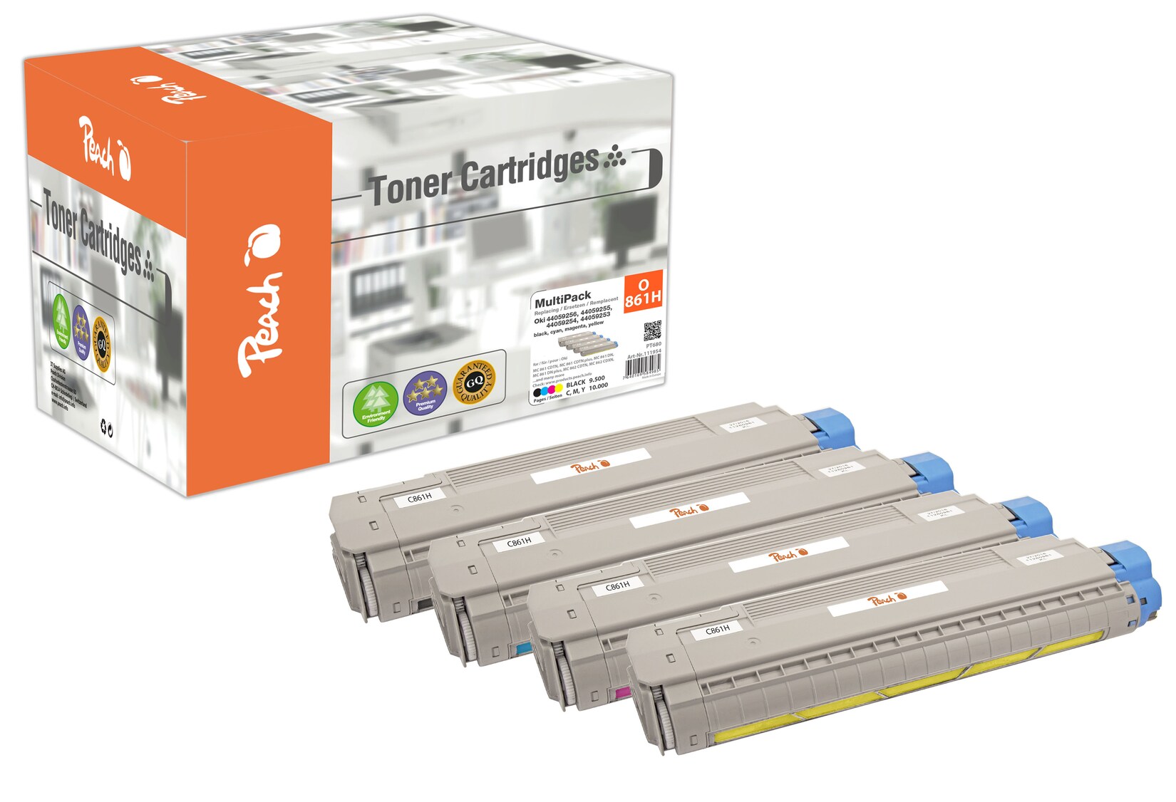 Peach O4405 4 Toner XL (bk, c/m/y) ersetzt OKI 44059253-56 für z.B. OKI MC 861 CDTN, OKI MC 861 CDTN plus, OKI MC 861 CDXN, OKI MC 861 DN (wiederaufbereitet)