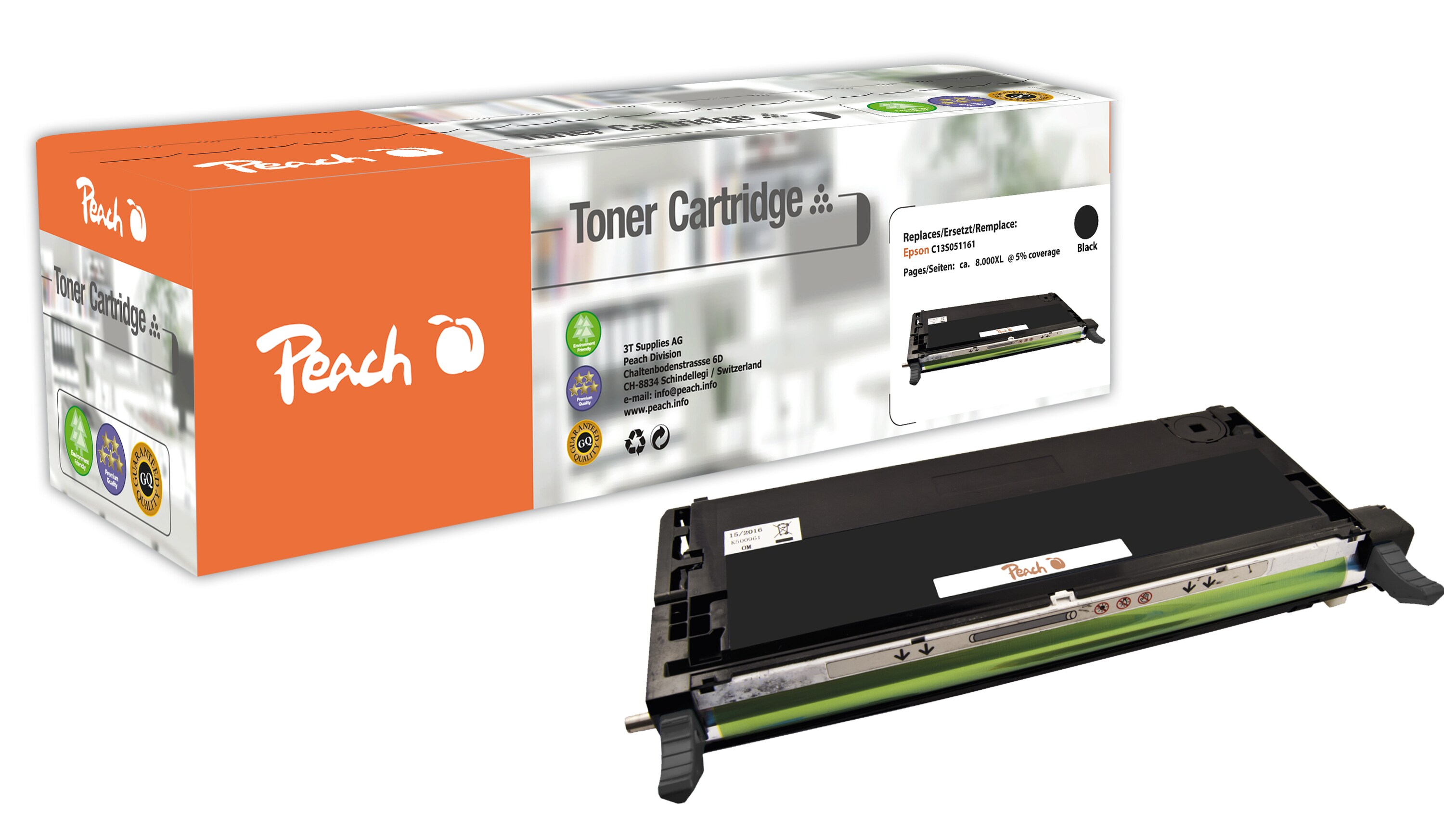 Peach E2800  Toner bk ersetzt Epson C13S051161 f&uuml;r z.B. Epson Aculaser C 2800, Epson Aculaser C 2800 DN, Epson Aculaser C 2800 DTN (wiederaufbereitet) - Bild 1