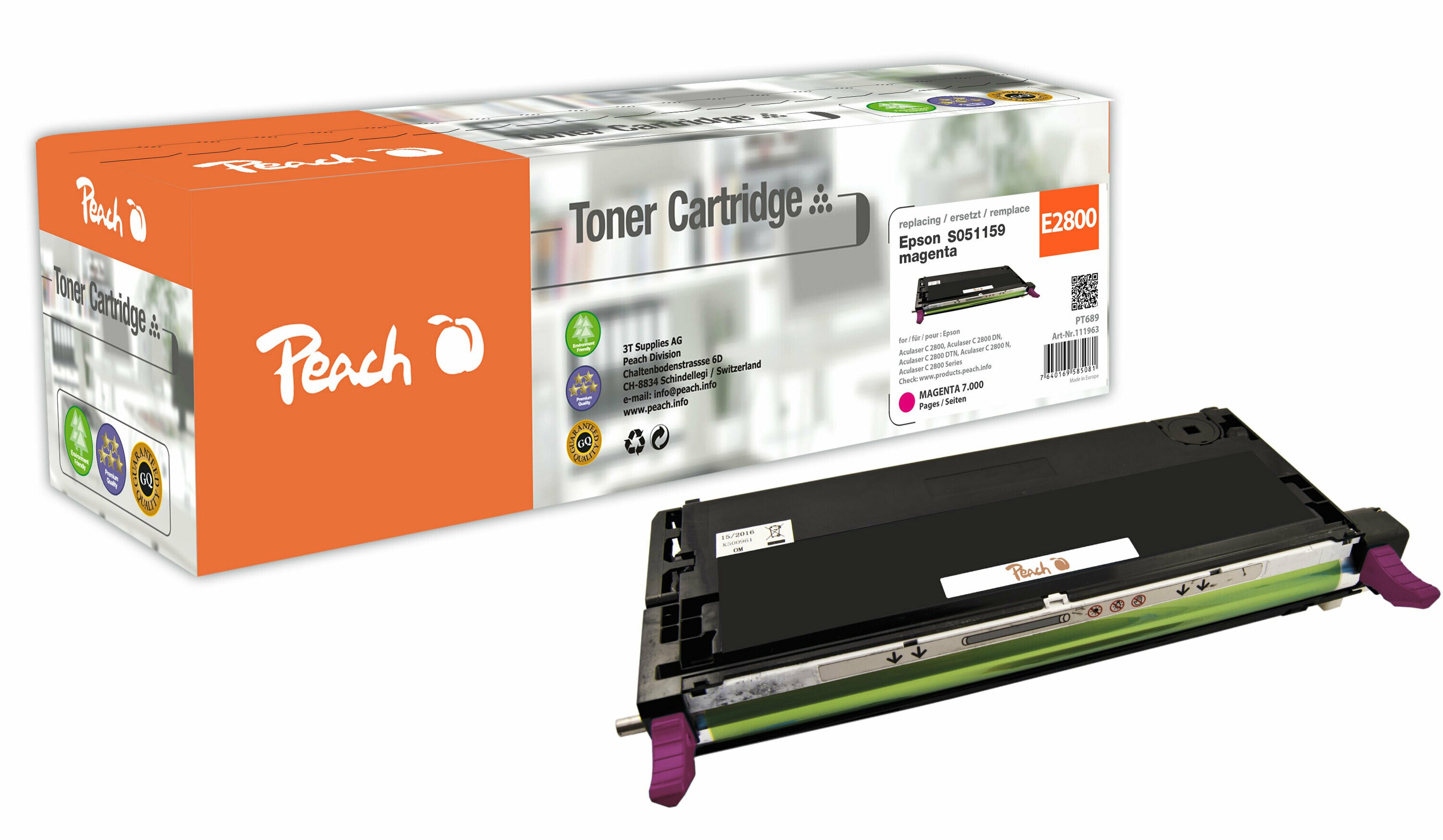 Peach E2800  Toner ma ersetzt Epson C13S051159 f&uuml;r z.B. Epson Aculaser C 2800, Epson Aculaser C 2800 DN, Epson Aculaser C 2800 DTN (wiederaufbereitet) - Bild 1