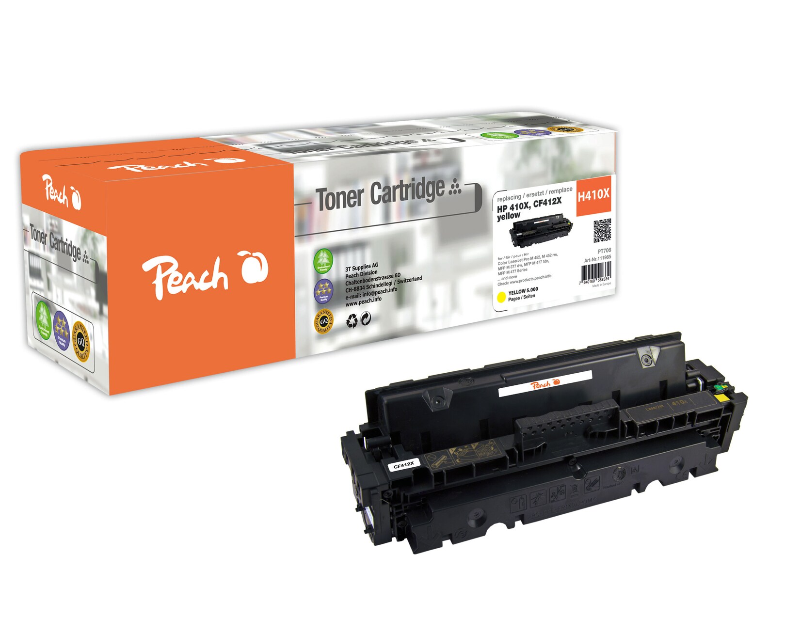 Peach HP 410 XY Toner XL ye ersetzt HP No. 410X Y, CF412X für z.B. HP Color LaserJet Pro MFP M 477 fdw, HP Color LaserJet Pro MFP M 477 fnw (wiederaufbereitet)