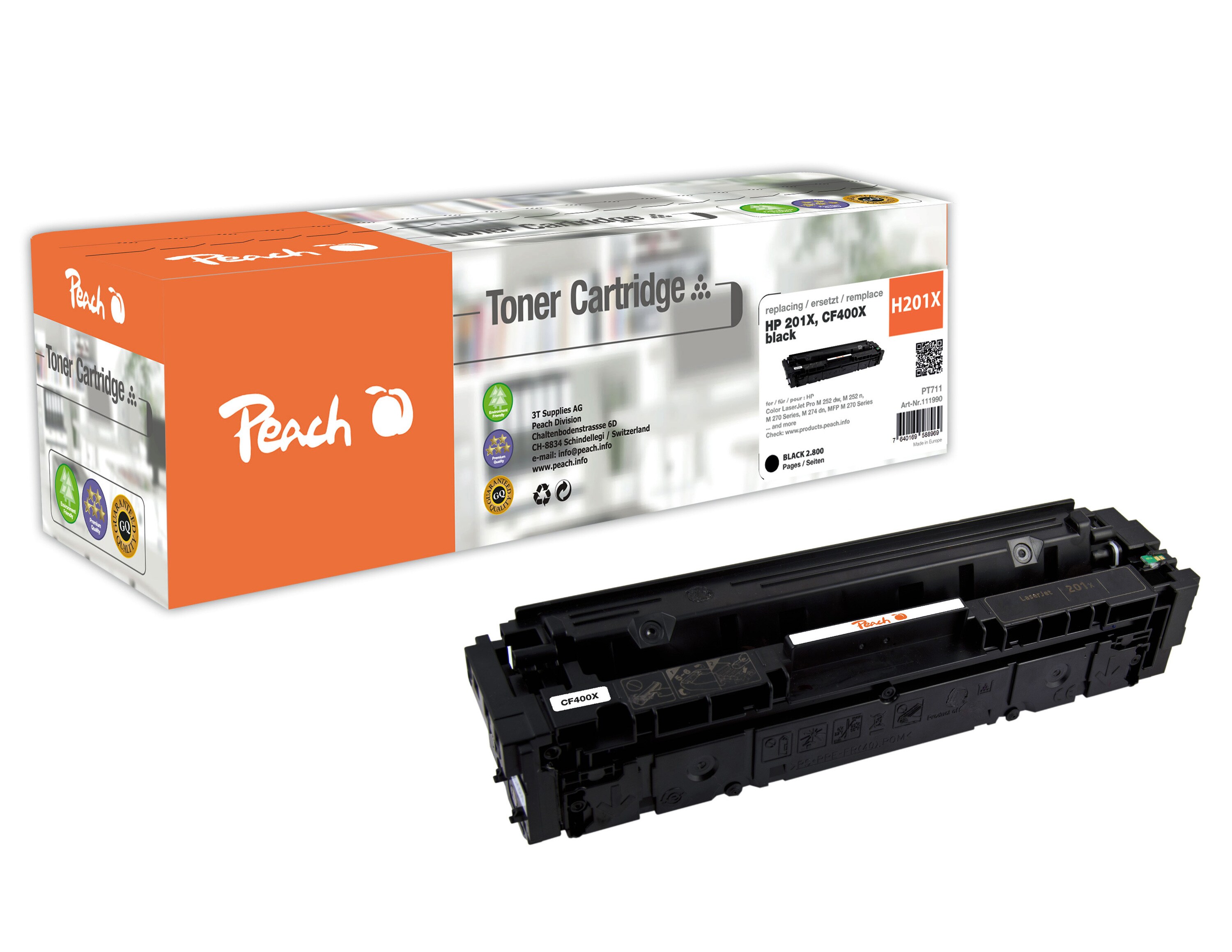 Peach HP 201 XBK Toner XL bk ersetzt HP No. 201X BK, CF400X f&uuml;r z.B. HP Color LaserJet Pro MFP M 277 dw, HP Color LaserJet Pro MFP M 277 n (wiederaufbereitet) - Bild 1