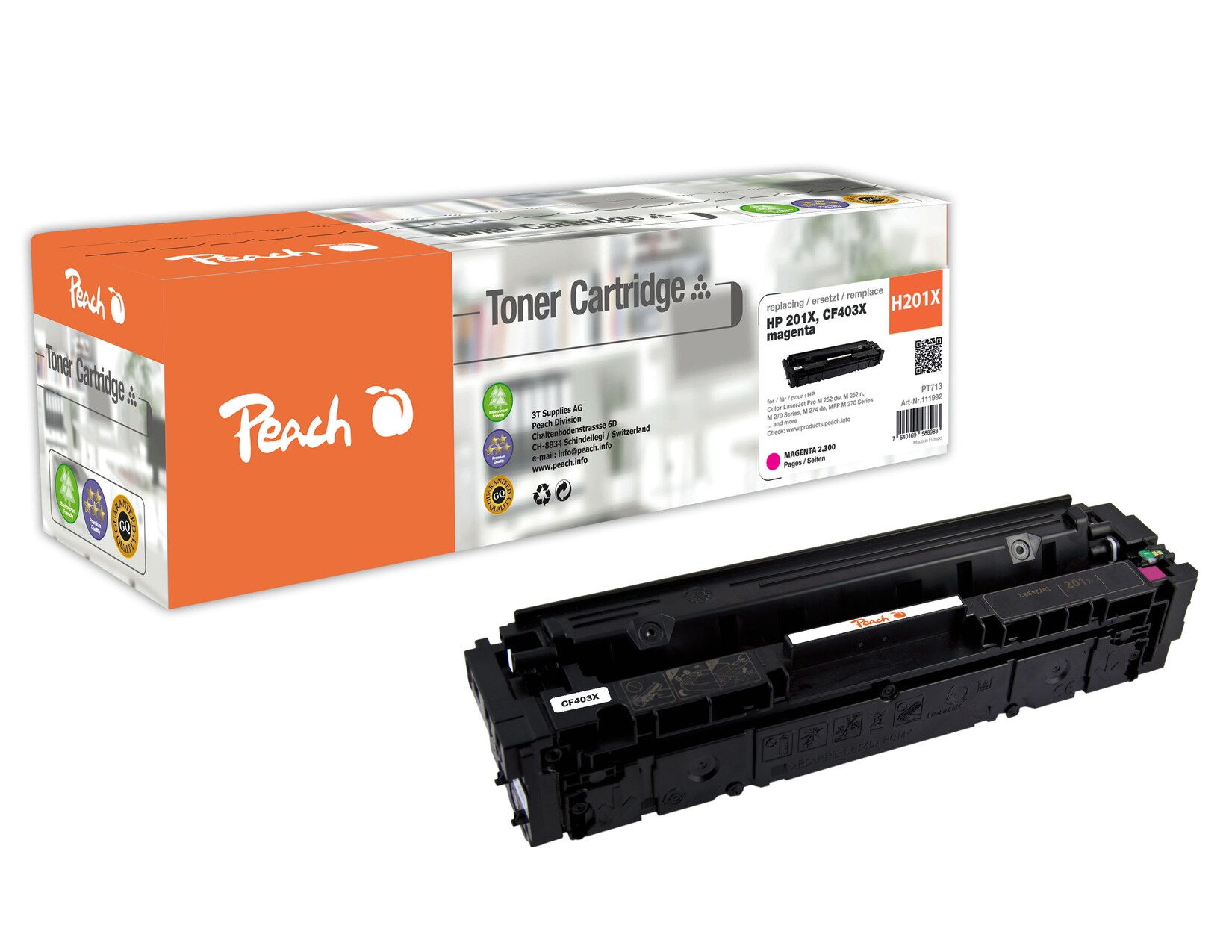 Peach HP 201 XM Toner XL ma ersetzt HP No. 201X M, CF403X für z.B. HP Color LaserJet Pro MFP M 277 dw, HP Color LaserJet Pro M 252 dw (wiederaufbereitet)