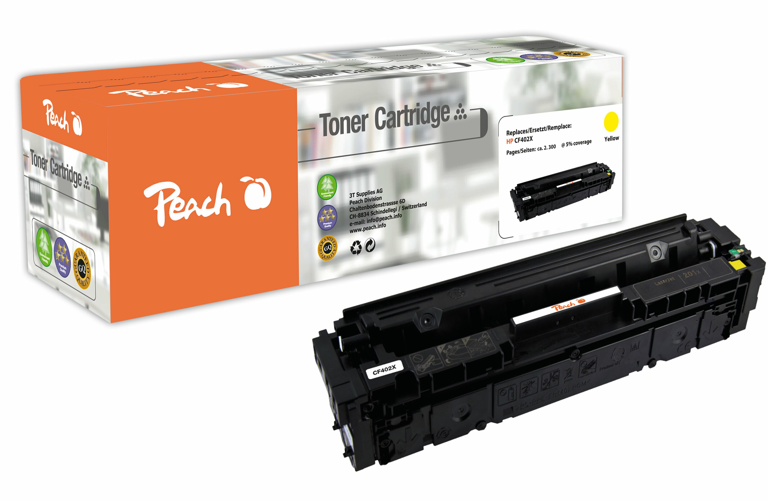 Peach HP 201 XY Toner XL ye ersetzt HP No. 201X Y, CF402X f&uuml;r z.B. HP Color LaserJet Pro M 252 dw, HP Color LaserJet Pro MFP M 277 dw (wiederaufbereitet) - Bild 1