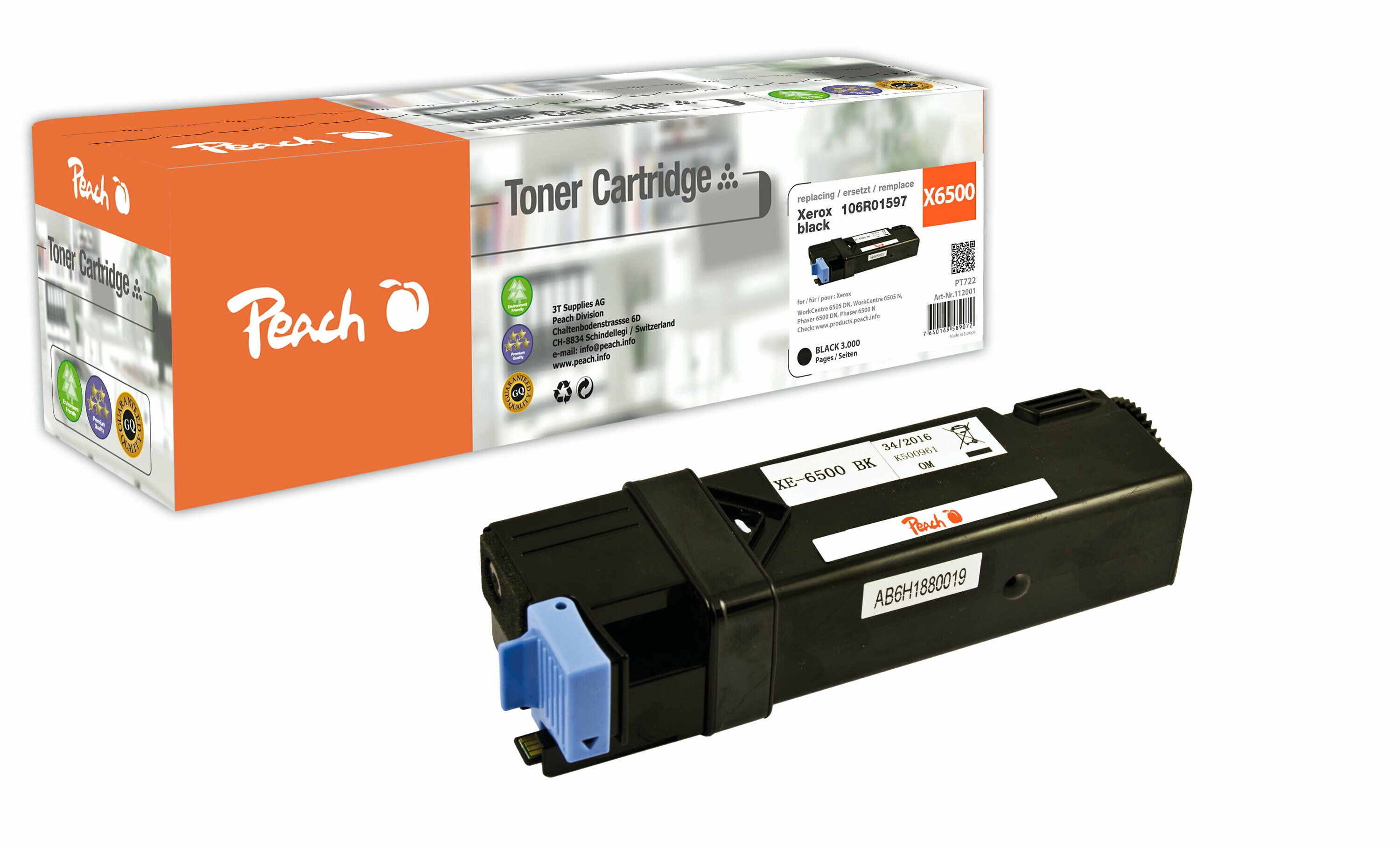Peach X0159/0160 Toner bk ersetzt Xerox 106R01597 f&uuml;r z.B. Xerox Phaser 6500 DN, Xerox Phaser 6500 N, Xerox WC 6505 DN, Xerox WC 6505 N (wiederaufbereitet) - Bild 1