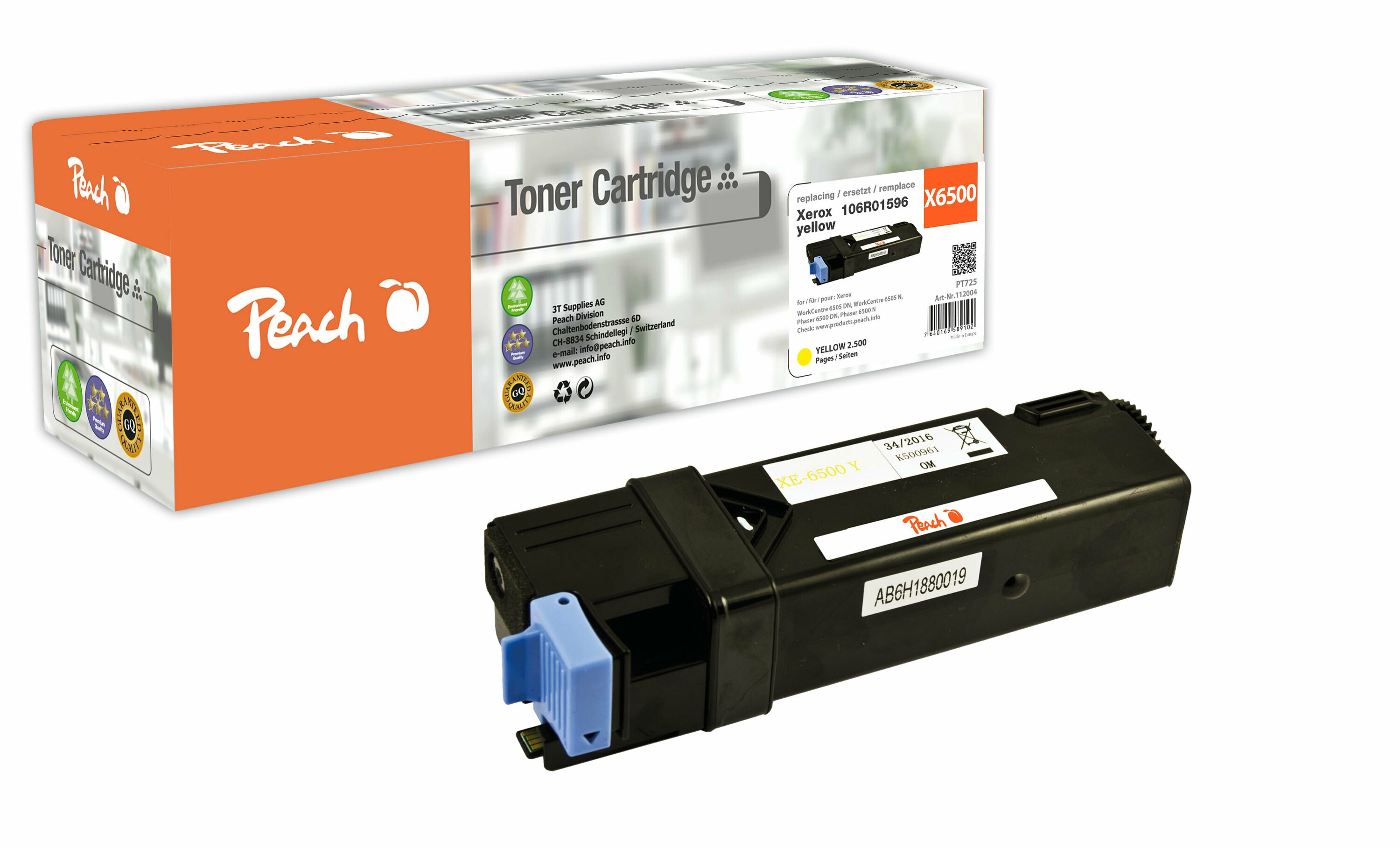 Peach X0159/0160 Toner ye ersetzt Xerox 106R01595 f&uuml;r z.B. Xerox Phaser 6500 DN, Xerox Phaser 6500 N, Xerox WC 6505 DN, Xerox WC 6505 N (wiederaufbereitet) - Bild 1