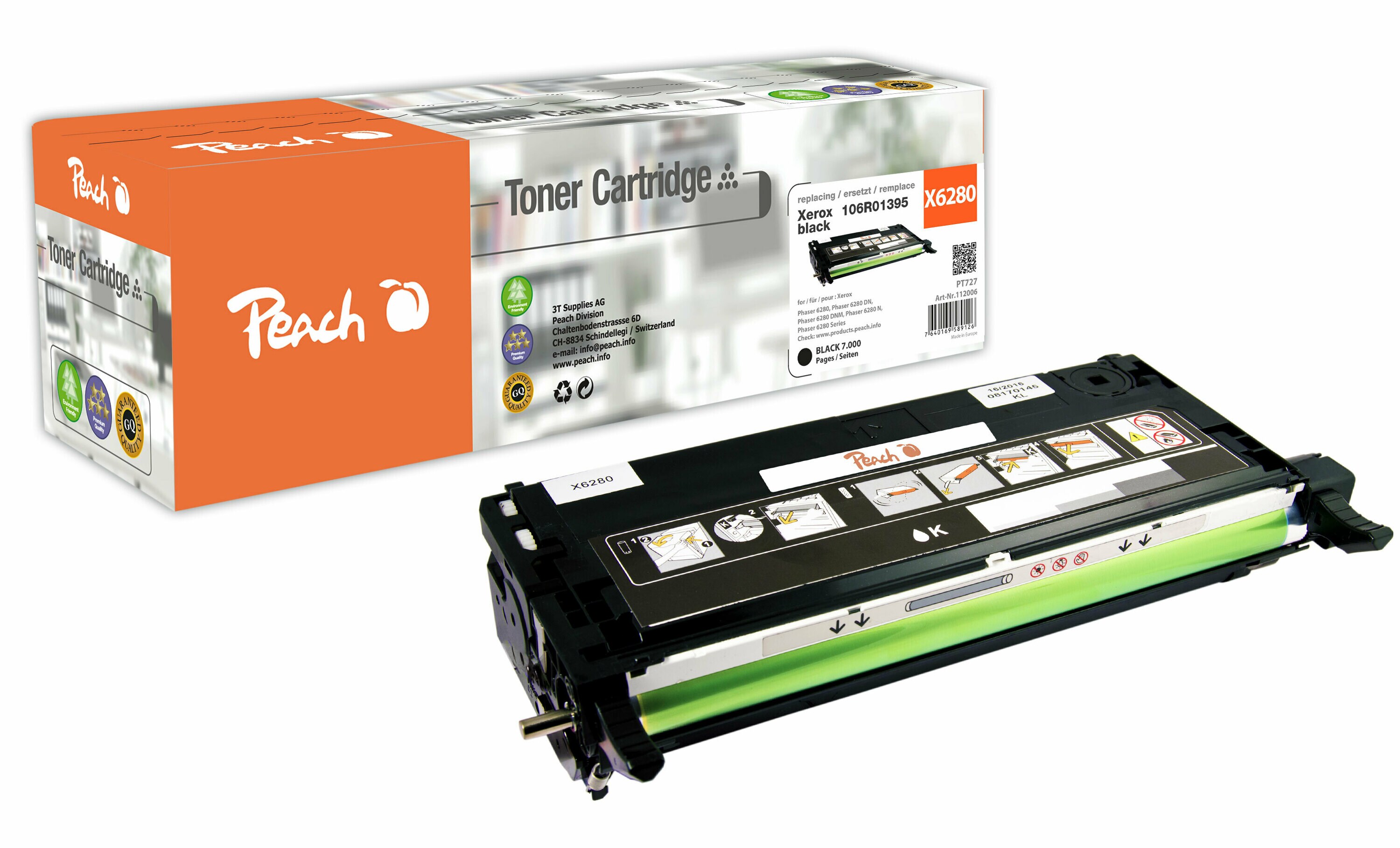 Peach X013  Toner bk ersetzt Xerox 106R01395 f&uuml;r z.B. Xerox Phaser 6280, Xerox Phaser 6280 DN, Xerox Phaser 6280 DNM, Xerox Phaser 6280 N (wiederaufbereitet) - Bild 1