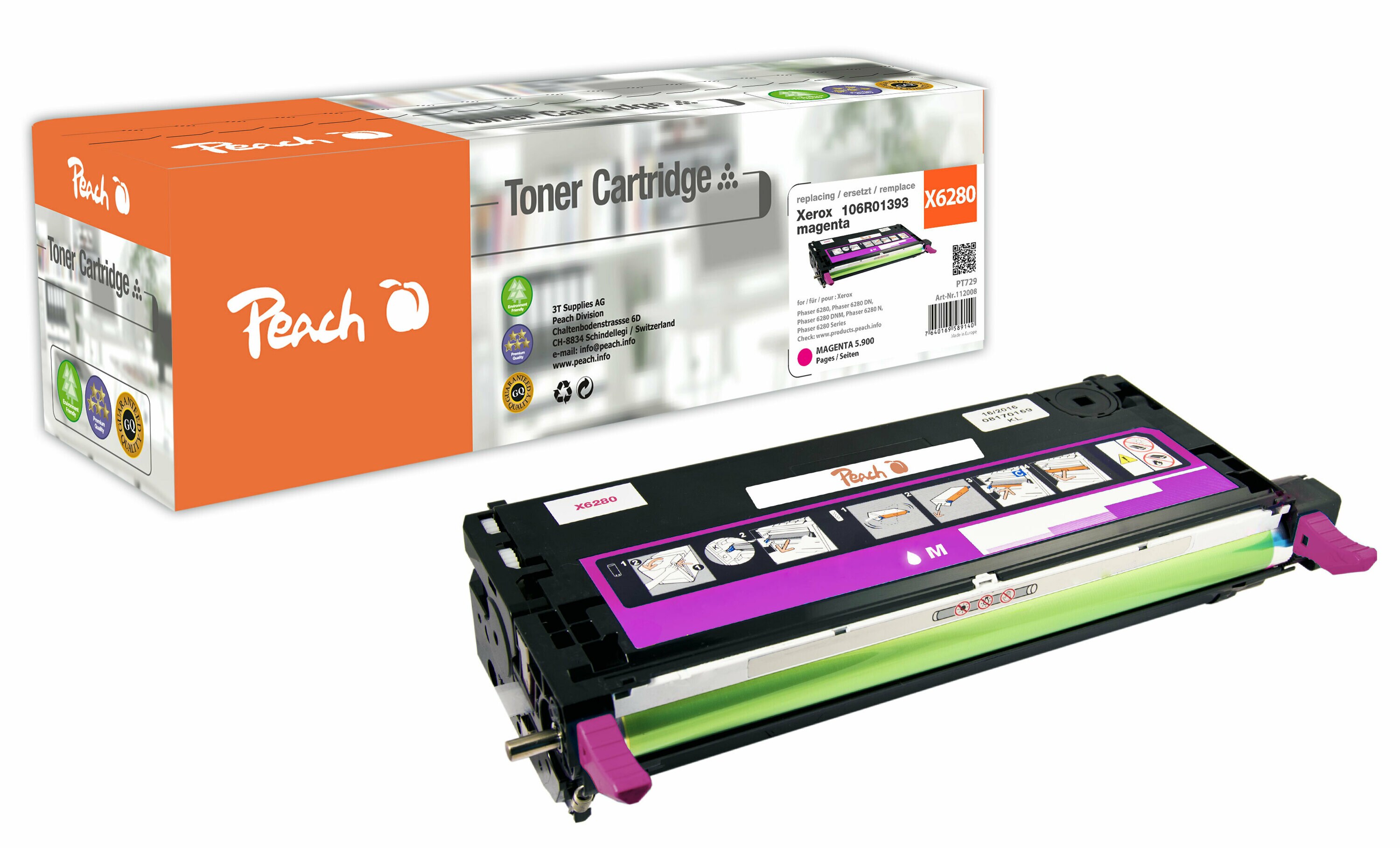 Peach X013  Toner ma ersetzt Xerox 106R01393 f&uuml;r z.B. Xerox Phaser 6280, Xerox Phaser 6280 DN, Xerox Phaser 6280 DNM, Xerox Phaser 6280 N (wiederaufbereitet) - Bild 1