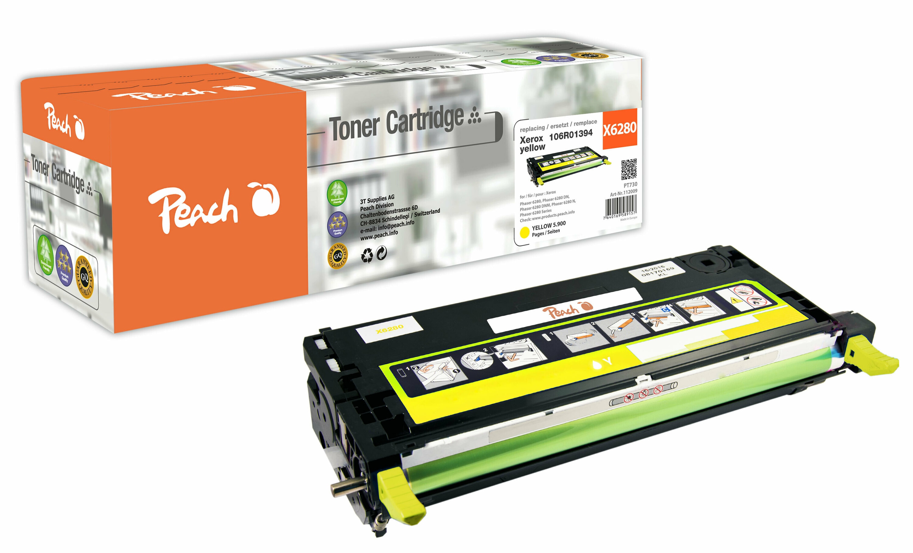 Peach X013  Toner ye ersetzt Xerox 106R01394 f&uuml;r z.B. Xerox Phaser 6280, Xerox Phaser 6280 DN, Xerox Phaser 6280 DNM, Xerox Phaser 6280 N (wiederaufbereitet) - Bild 1