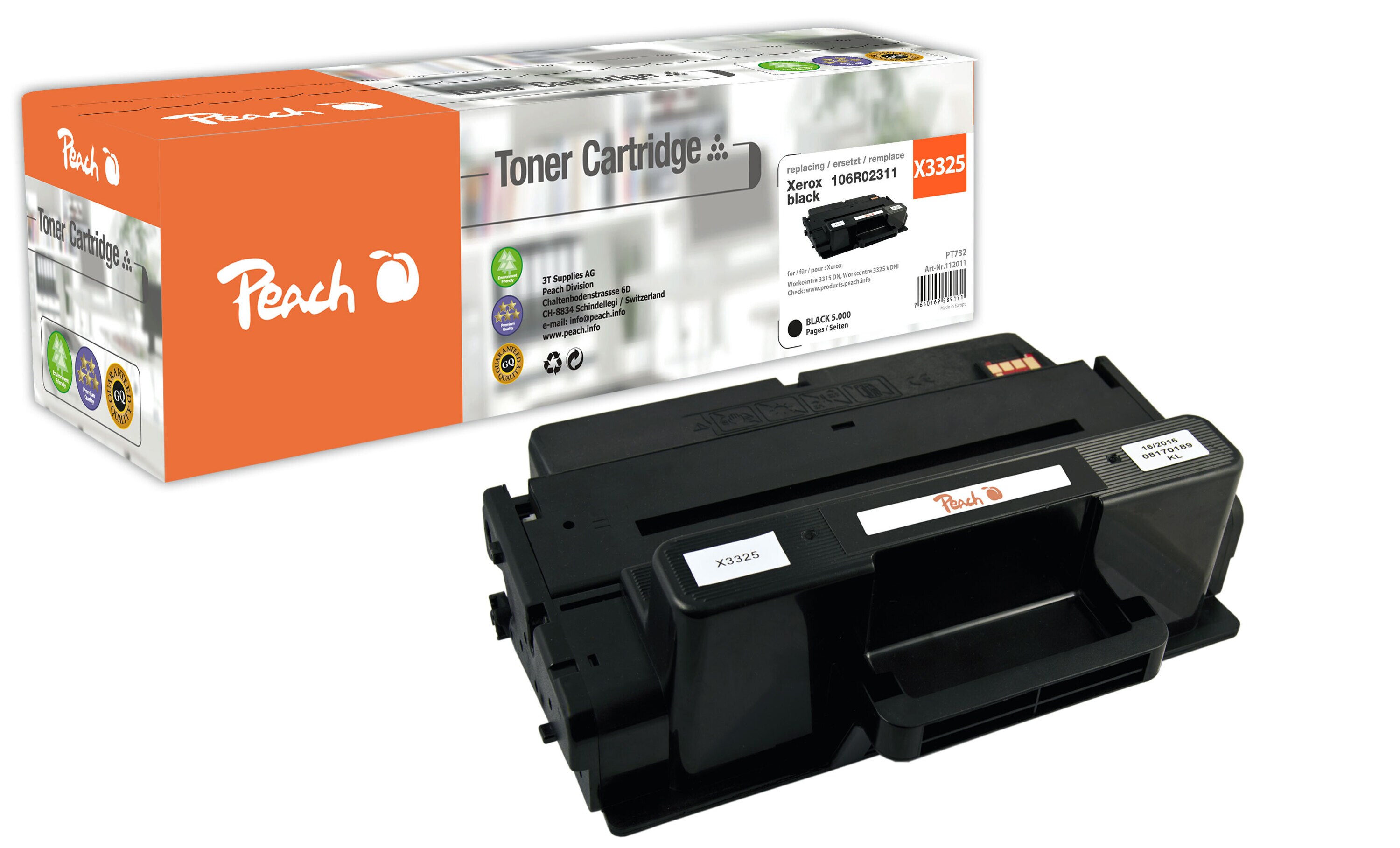 Peach X023  Toner bk ersetzt Xerox 106R02311 f&uuml;r z.B. Xerox WC 3315, Xerox WC 3315 DN, Xerox WC 3315 DNI, Xerox WC 3315 DNM, Xerox WC 3325 (wiederaufbereitet) - Bild 1