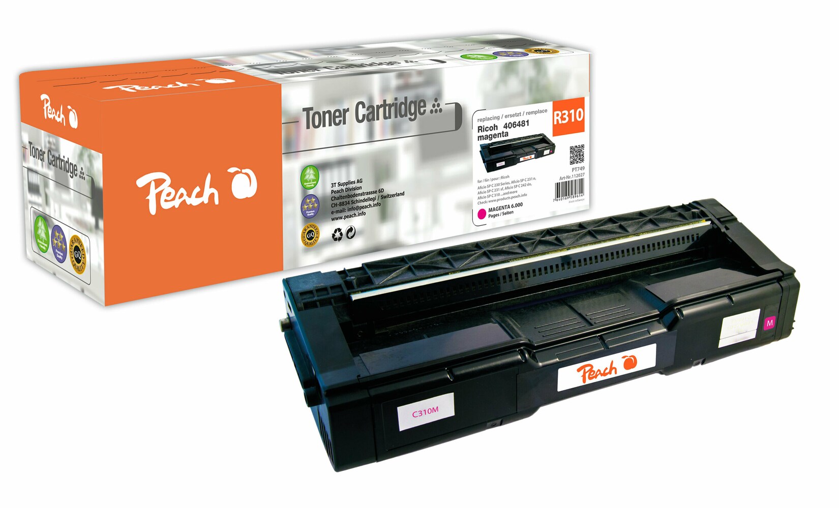 Peach R310 Toner ma ersetzt Ricoh SP C310M, 406481 für z.B. Ricoh Aficio SP C 230, Ricoh Aficio SP C 231 n, Ricoh Aficio SP C 231 sf (wiederaufbereitet)