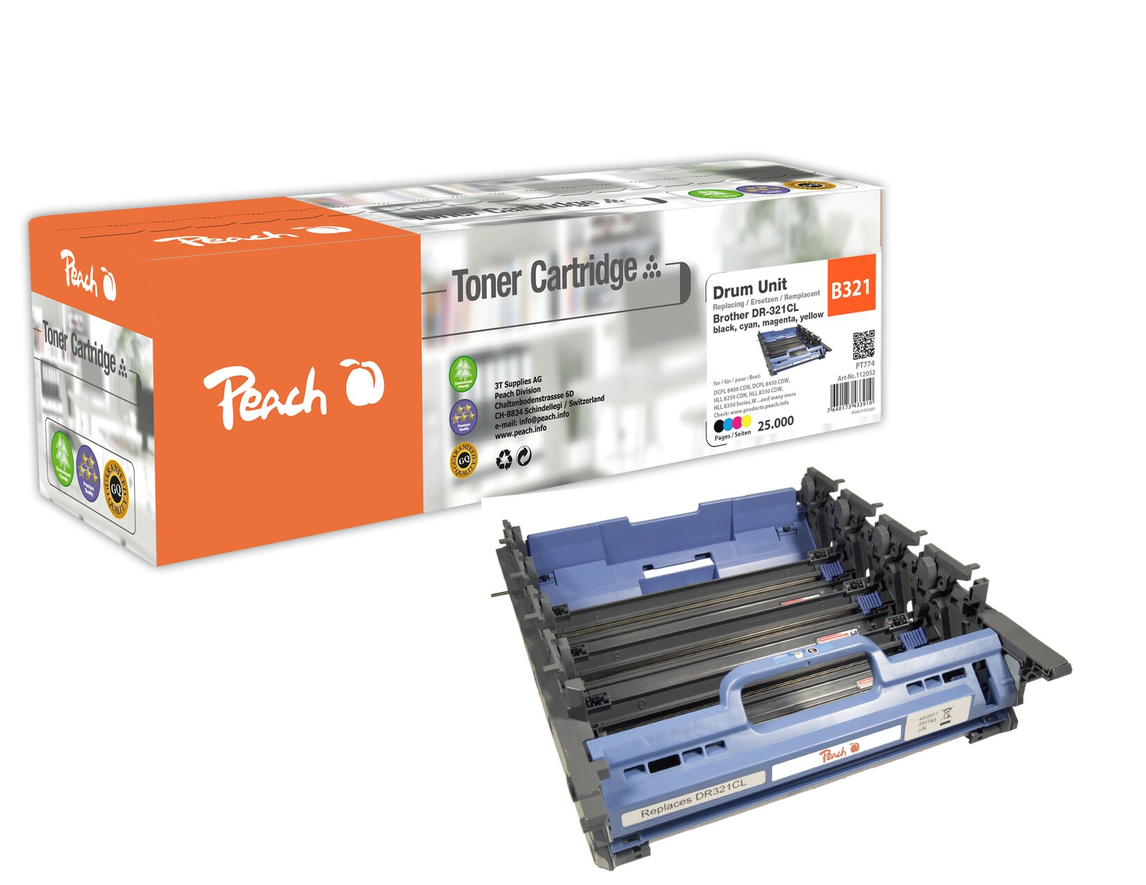 Peach B321 CL Trommeleinheiten col ersetzt Brother DR-321CL für z.B. Brother DCPL 8400 CDN, Brother DCPL 8450 CDW, Brother HLL 8250 CDN (wiederaufbereitet)