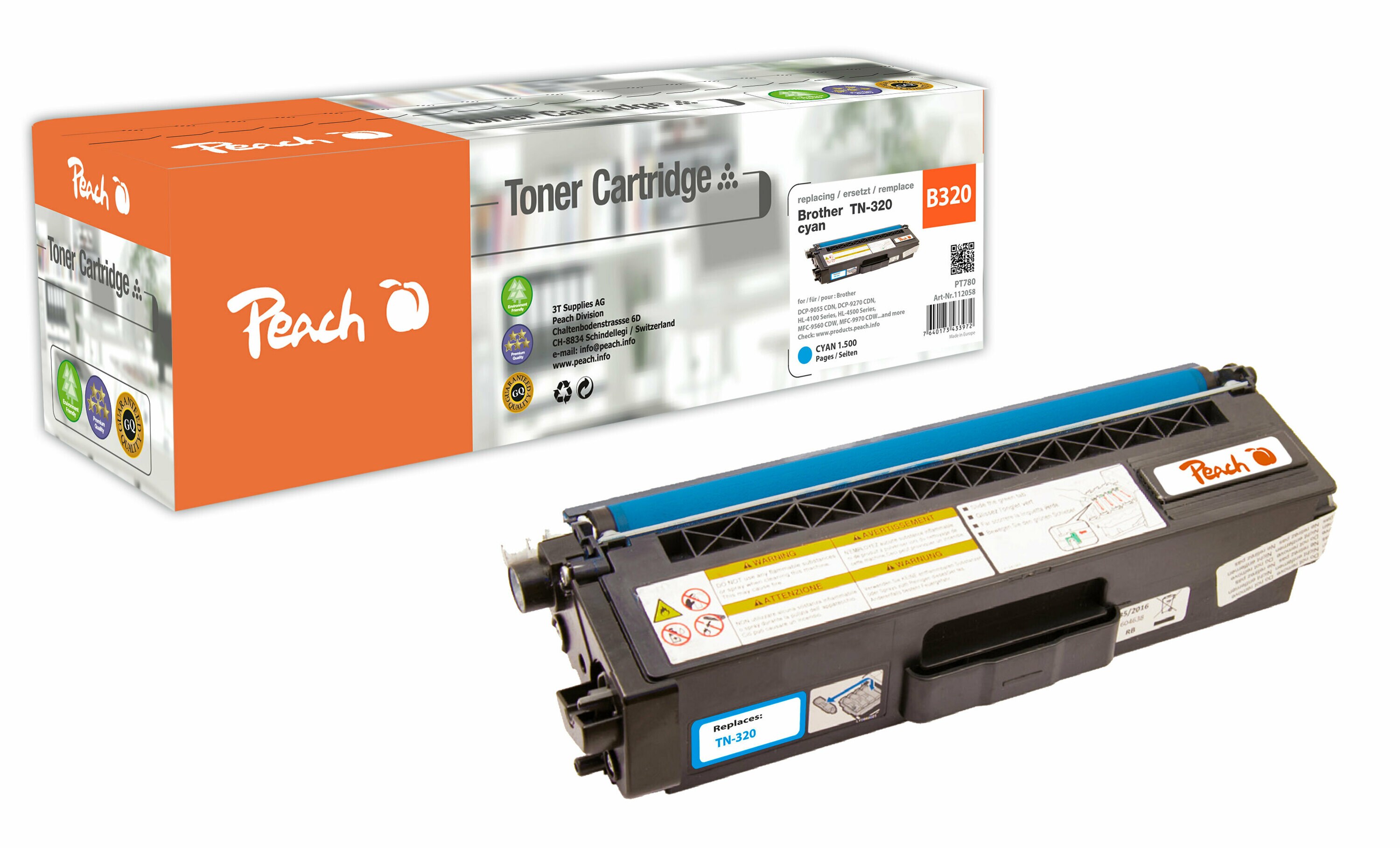 Peach B320 C Toner cy ersetzt Brother TN-320C f&uuml;r z.B. Brother DCP -9055 CDN, Brother DCP -9270 CDN, Brother HL -4100, Brother HL -4140 CN (wiederaufbereitet) - Bild 1