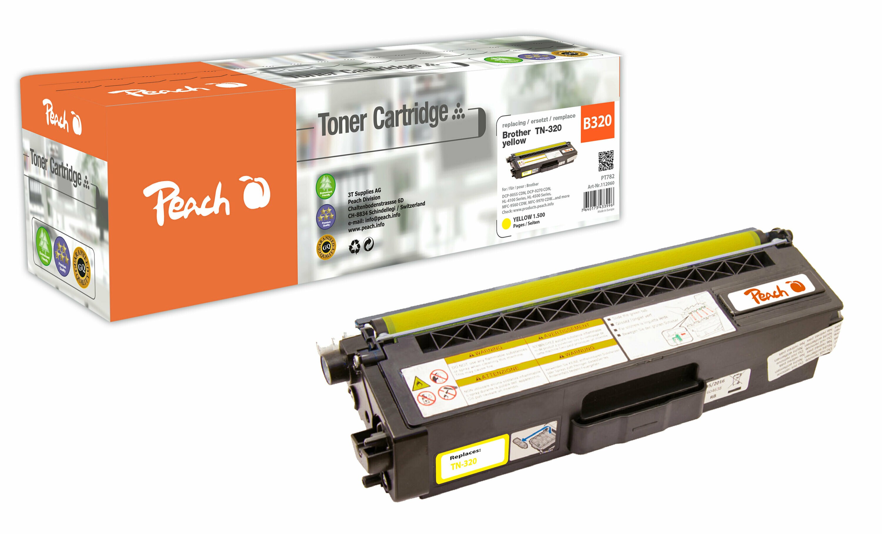 Peach B320 Y Toner ye ersetzt Brother TN-320Y f&uuml;r z.B. Brother DCP -9055 CDN, Brother DCP -9270 CDN, Brother HL -4100, Brother HL -4140 CN (wiederaufbereitet) - Bild 1
