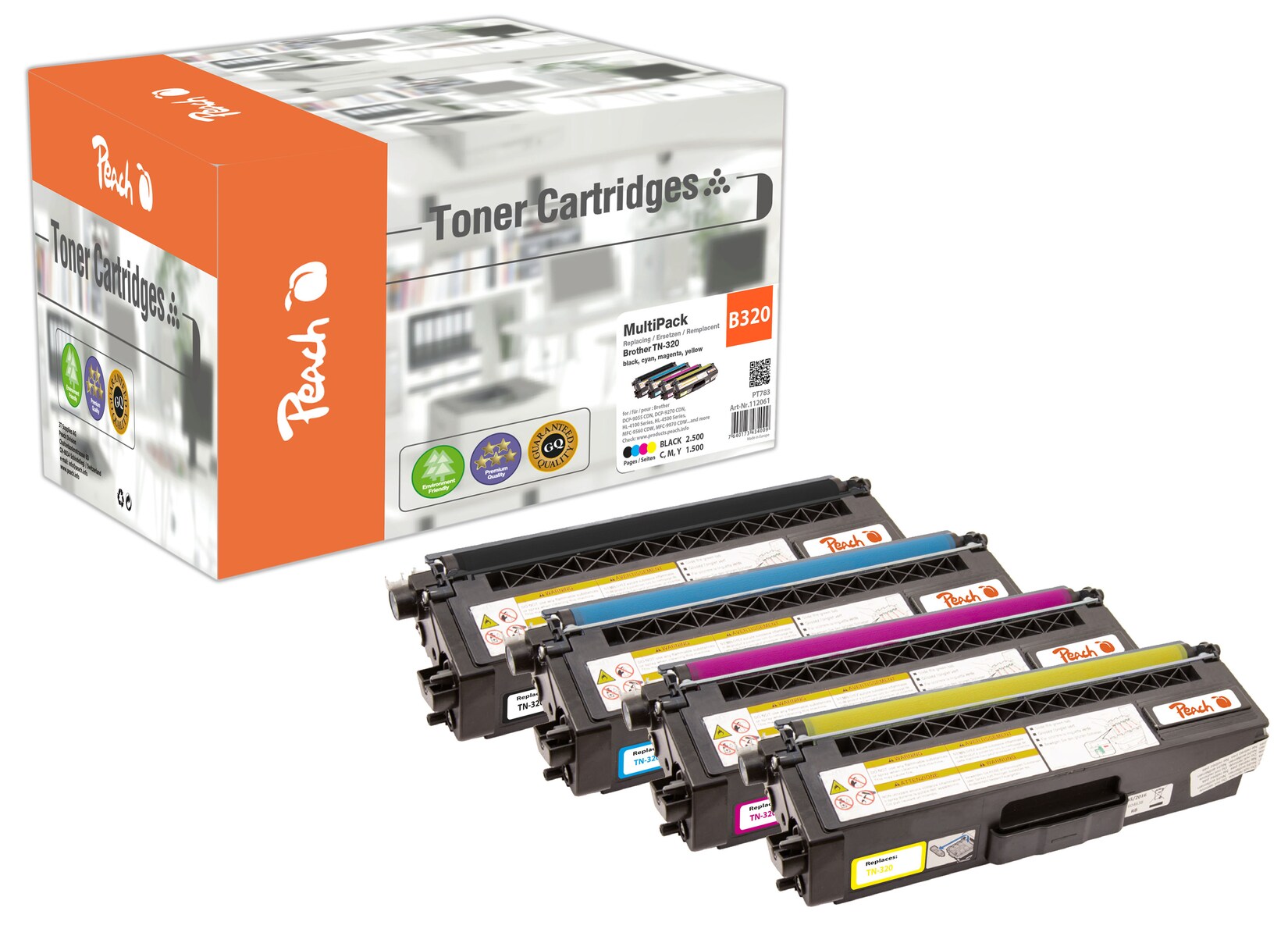 Peach B320 4 Toner (bk, c/m/y) ersetzt Brother TN-320 für z.B. Brother DCP -9055 CDN, Brother DCP -9270 CDN, Brother HL -4100, Brother HL -4500 (wiederaufbereitet)