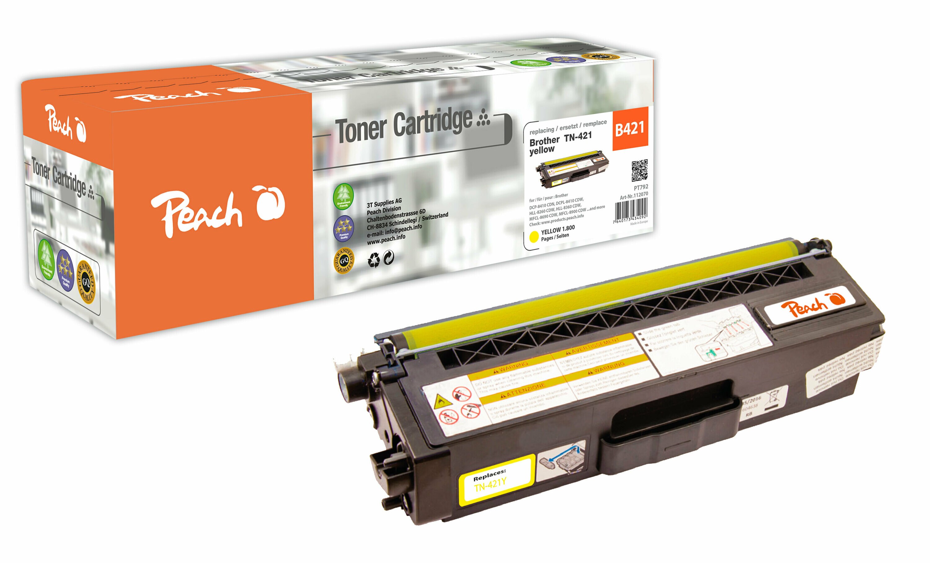 Peach B421 Y Toner ye ersetzt Brother TN-421Y f&uuml;r z.B. Brother MFCL 8900 CDW, Brother HLL 8360 CDW, Brother MFCL 8690 CDW, Brother DCPL 8410 CDW (wiederaufbereitet) - Bild 1
