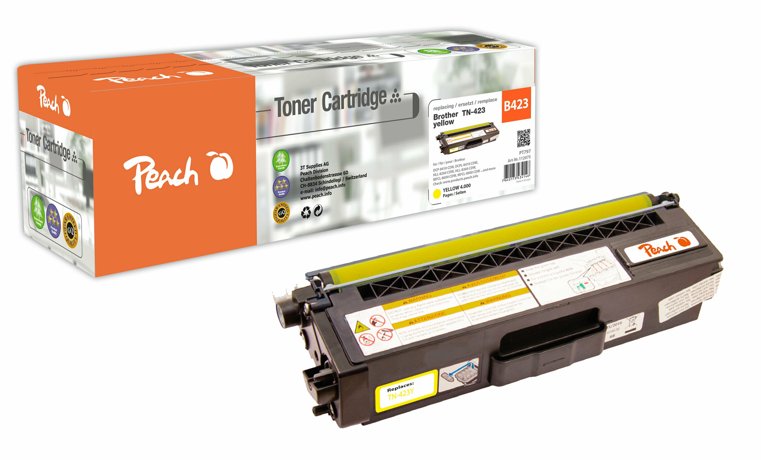 Peach B423 Y Toner XL ye ersetzt Brother TN-423Y f&uuml;r z.B. Brother MFCL 8900 CDW, Brother HLL 8360 CDW, Brother MFCL 8690 CDW (wiederaufbereitet) - Bild 1