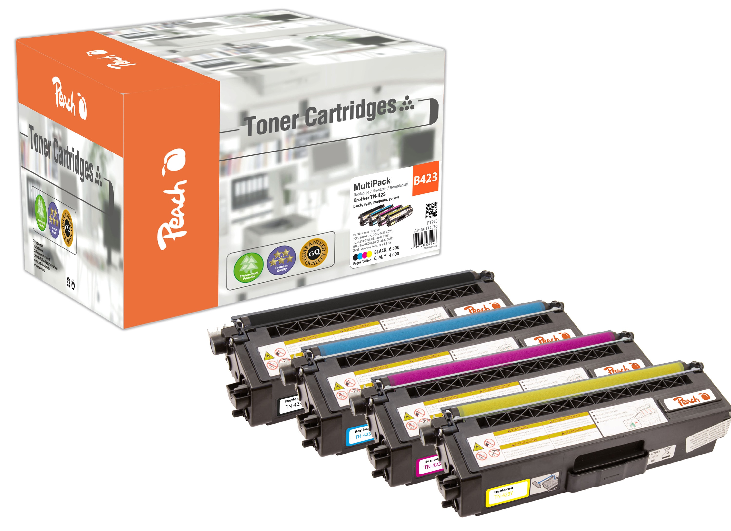 Peach B423  4 Toner XL (bk, c/m/y) ersetzt Brother TN-423 f&uuml;r z.B. Brother MFCL 8690 CDW, Brother MFCL 8900 CDW, Brother HLL 8360 CDW (wiederaufbereitet) - Bild 1
