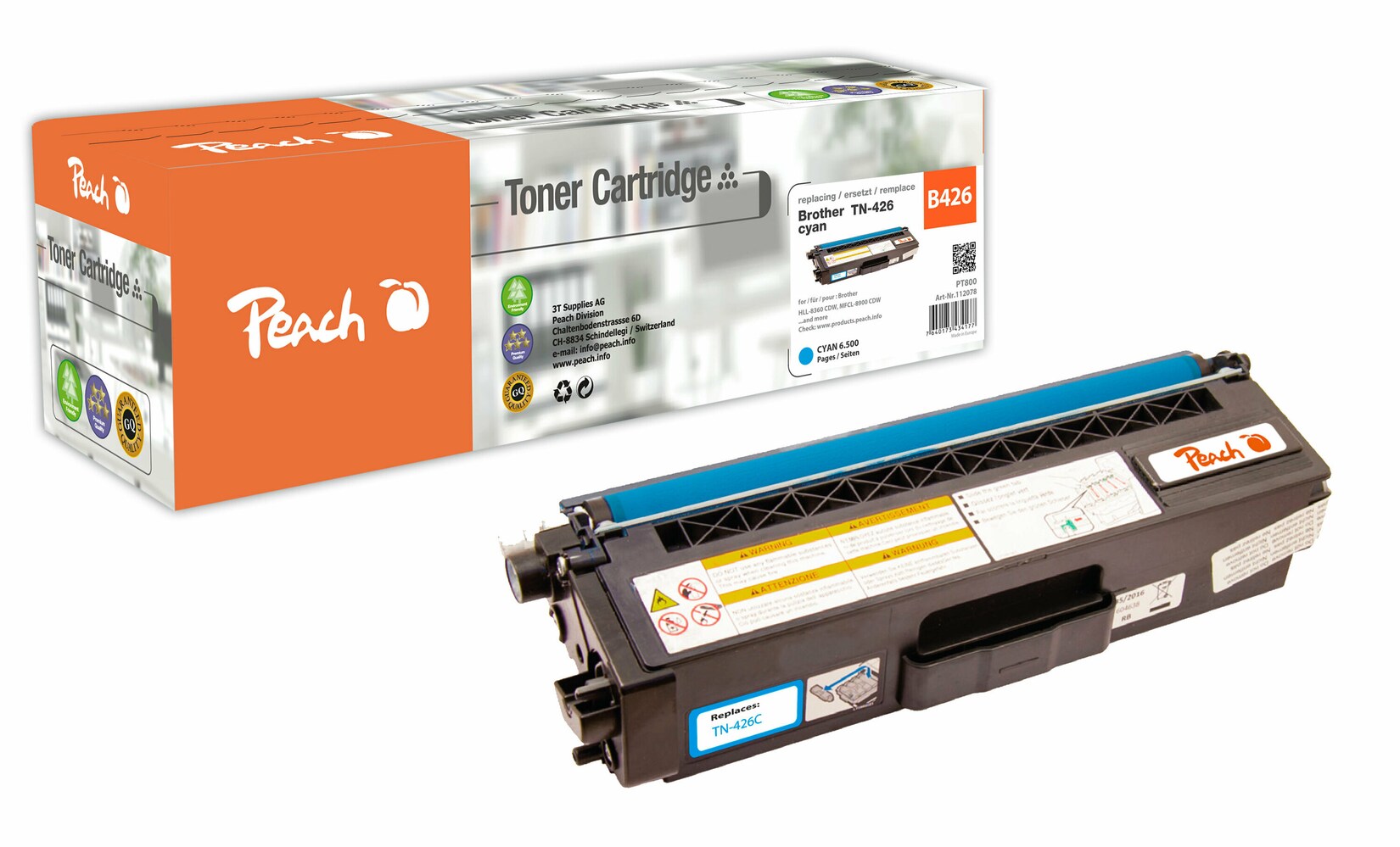 Peach B426 C Toner XL cy ersetzt Brother TN-426C für z.B. Brother HLL 8360 CDW, Brother MFCL 8900 CDW (wiederaufbereitet)