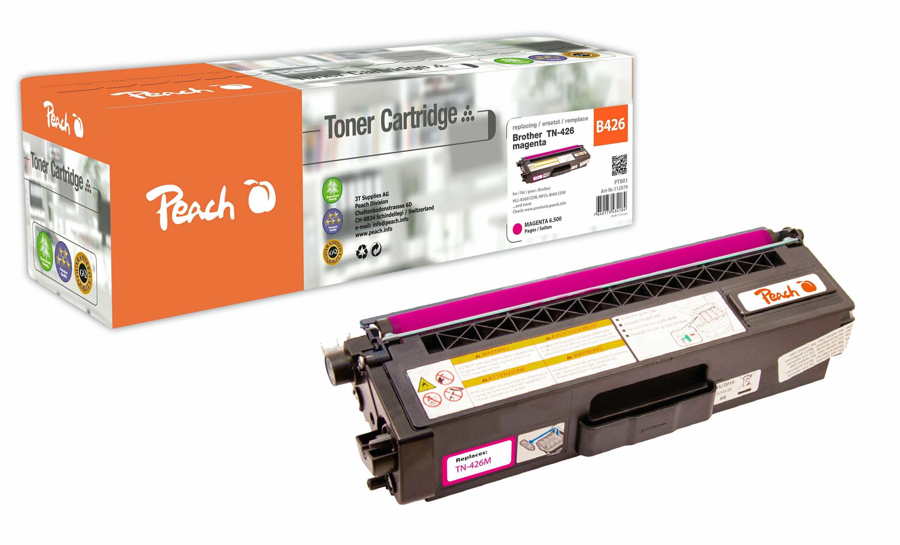 Peach B426 M Toner XL ma ersetzt Brother TN-426M f&uuml;r z.B. Brother MFCL 8900 CDW, Brother HLL 8360 CDW (wiederaufbereitet) - Bild 1