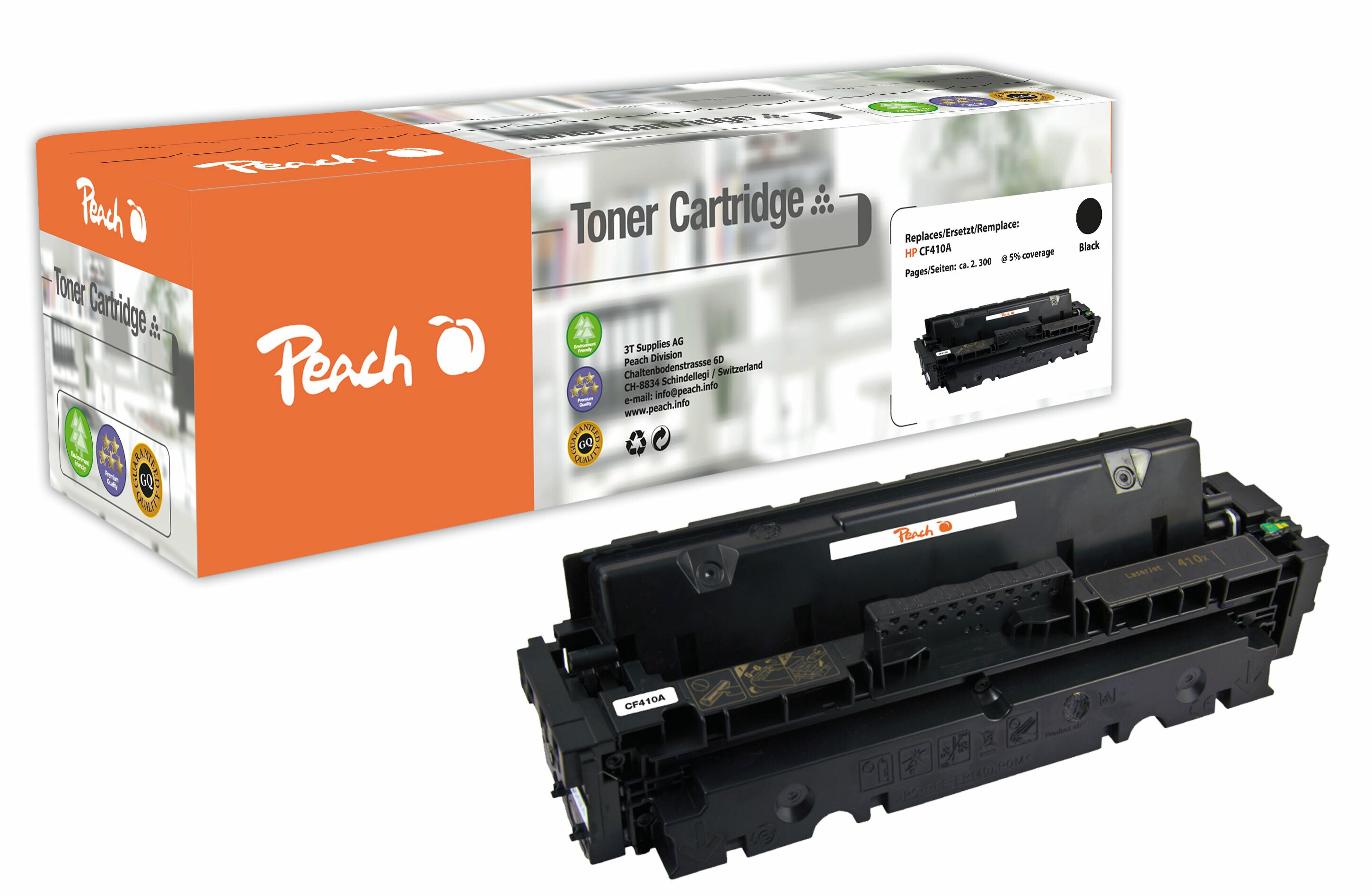Peach HP 410 ABK Toner bk ersetzt HP No. 410A BK, CF410A f&uuml;r z.B. HP Color LaserJet Pro M 452 dn, HP Color LaserJet Pro M 450 (wiederaufbereitet) - Bild 1