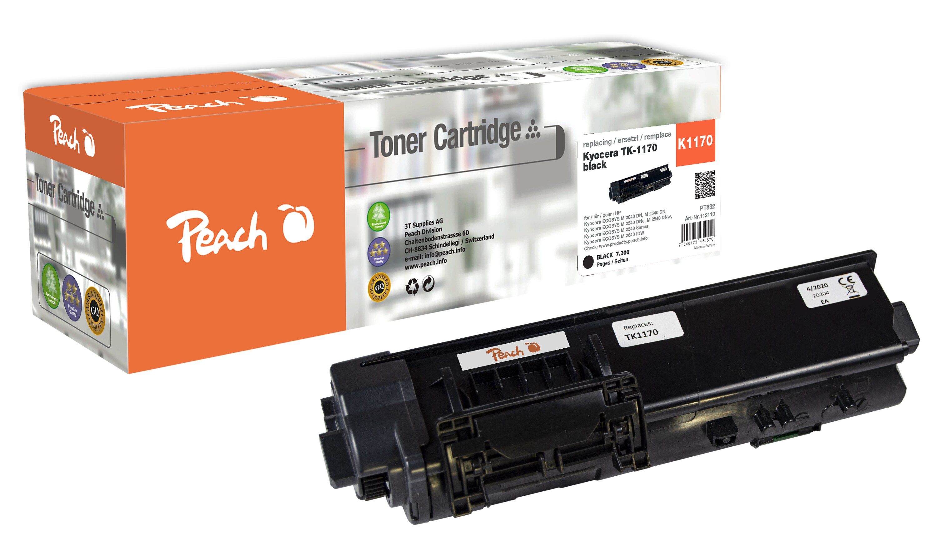 Peach K1170  Toner bk ersetzt Kyocera TK-1170 f&uuml;r z.B. Kyocera ECOSYS M 2040 DN, Kyocera ECOSYS M 2540 DN, Kyocera ECOSYS M 2540 DNe (wiederaufbereitet) - Bild 1